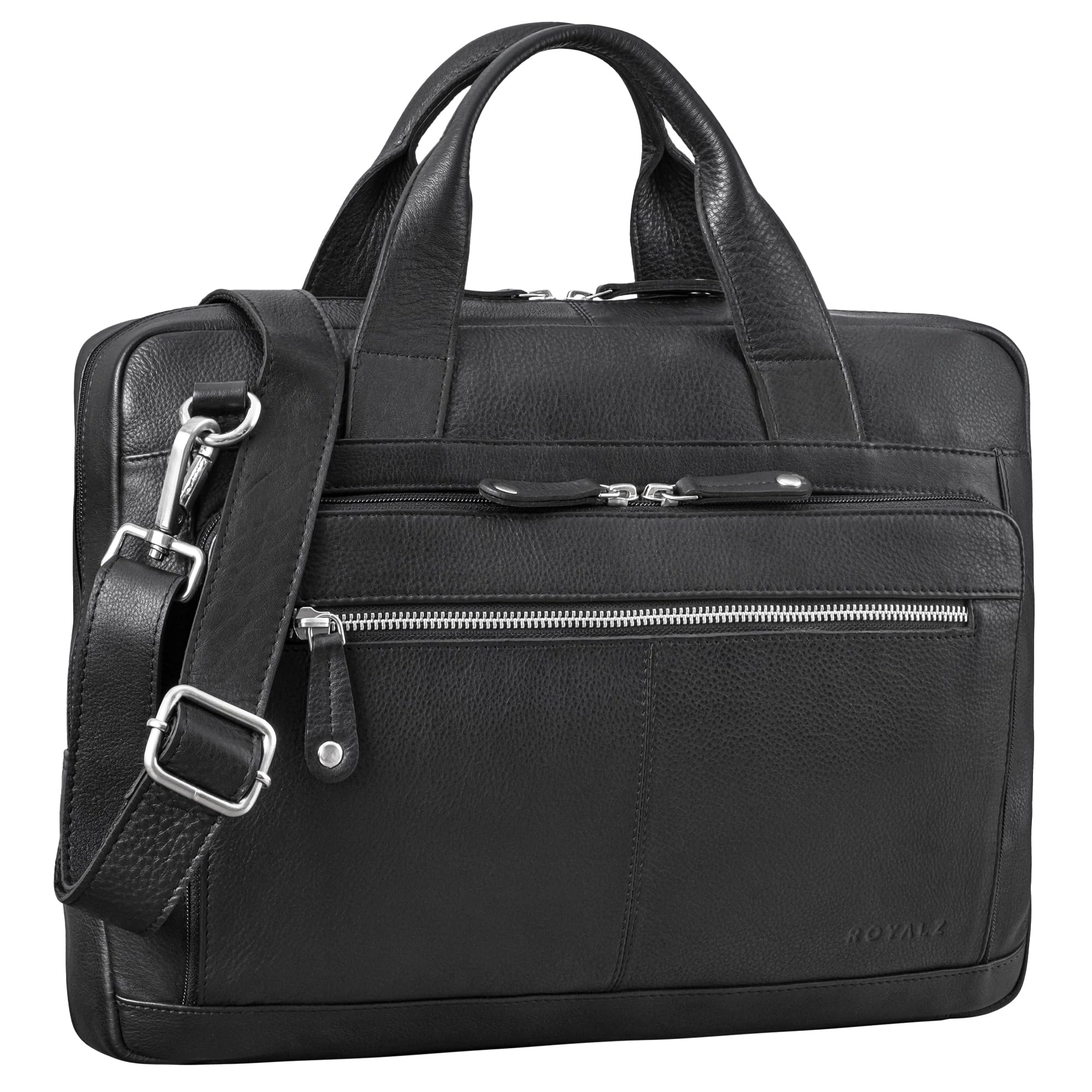 ROYALZ "Houston flache Leder Umhängetasche Herren Damen Mittel-groß - moderne Vintage Ledertasche 14-15 Zoll Laptoptasche Echtleder Business Aktentasche Büro Freizeit