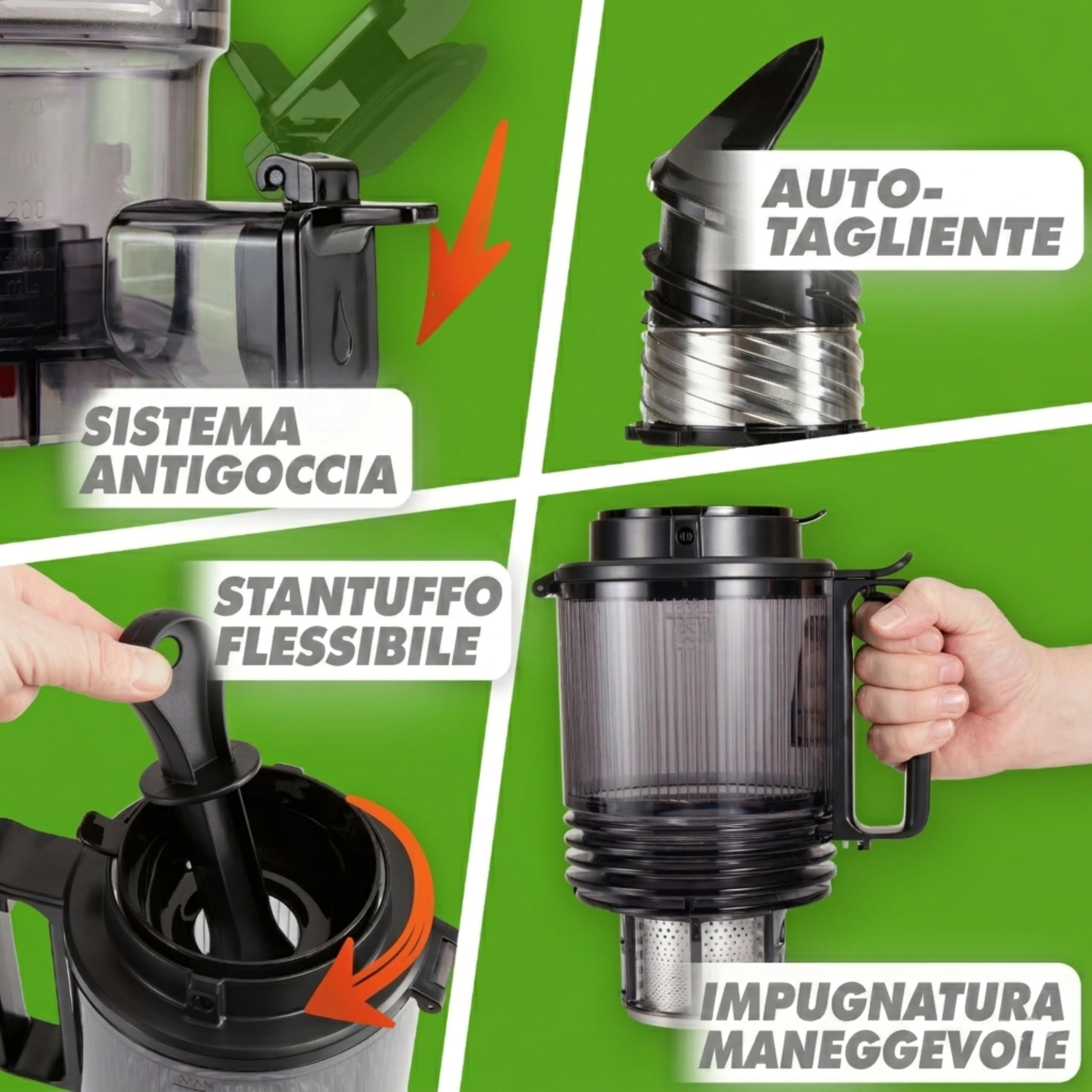 Nutrilovers Slow Juicer, NUTRI-PRESS MAX+, spremiagrumi per frutta intera, con apertura XXL da 150 mm, senza BPA, con bottiglia di succo, libro di ricette Slow Juice