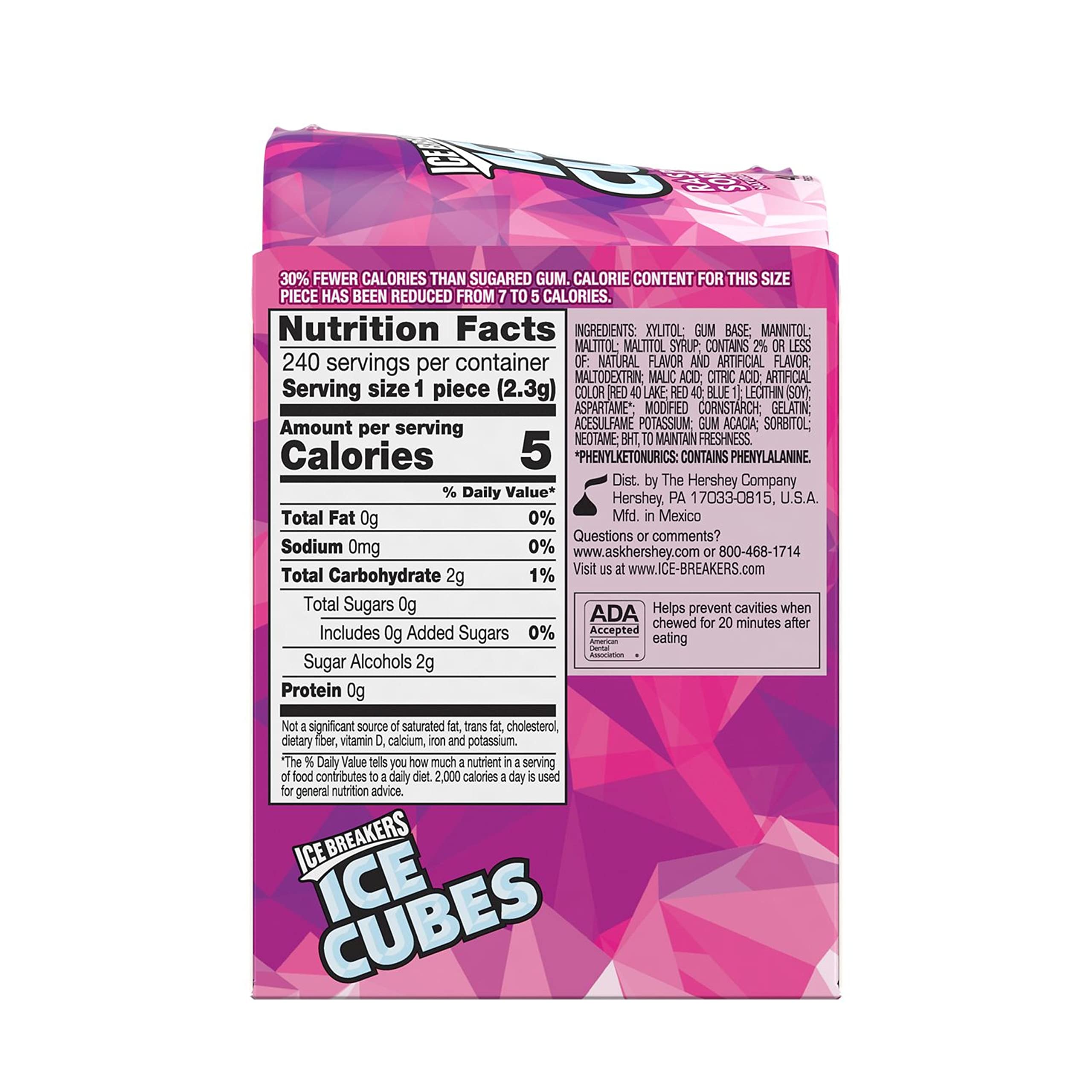 ICE BREAKERS ICE CUBES Raspberry Sorbet Sugar Free Chewing Gum, Made