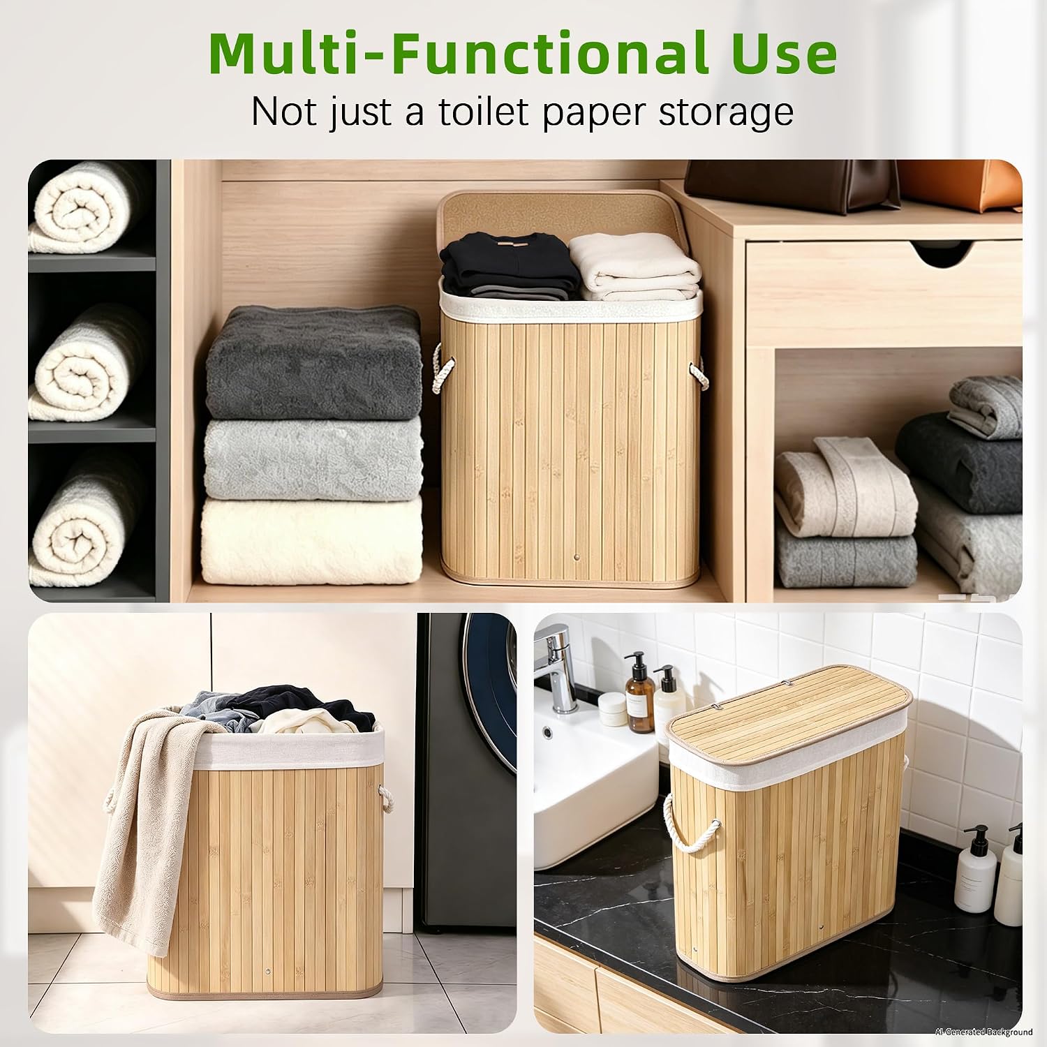 Livole Hand-Woven Bamboo Toilet Paper Storage with Lid & Handle, Natural
