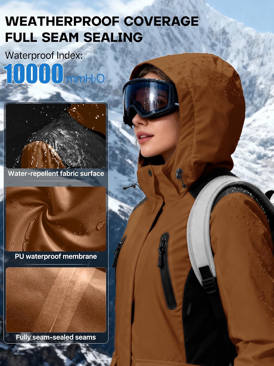 FREE SOLDIER Women's Waterproof Ski Snow Jacket Warm Fleece Lined Winter Rain Jacket with Hood Fully Taped Seams - Image 4