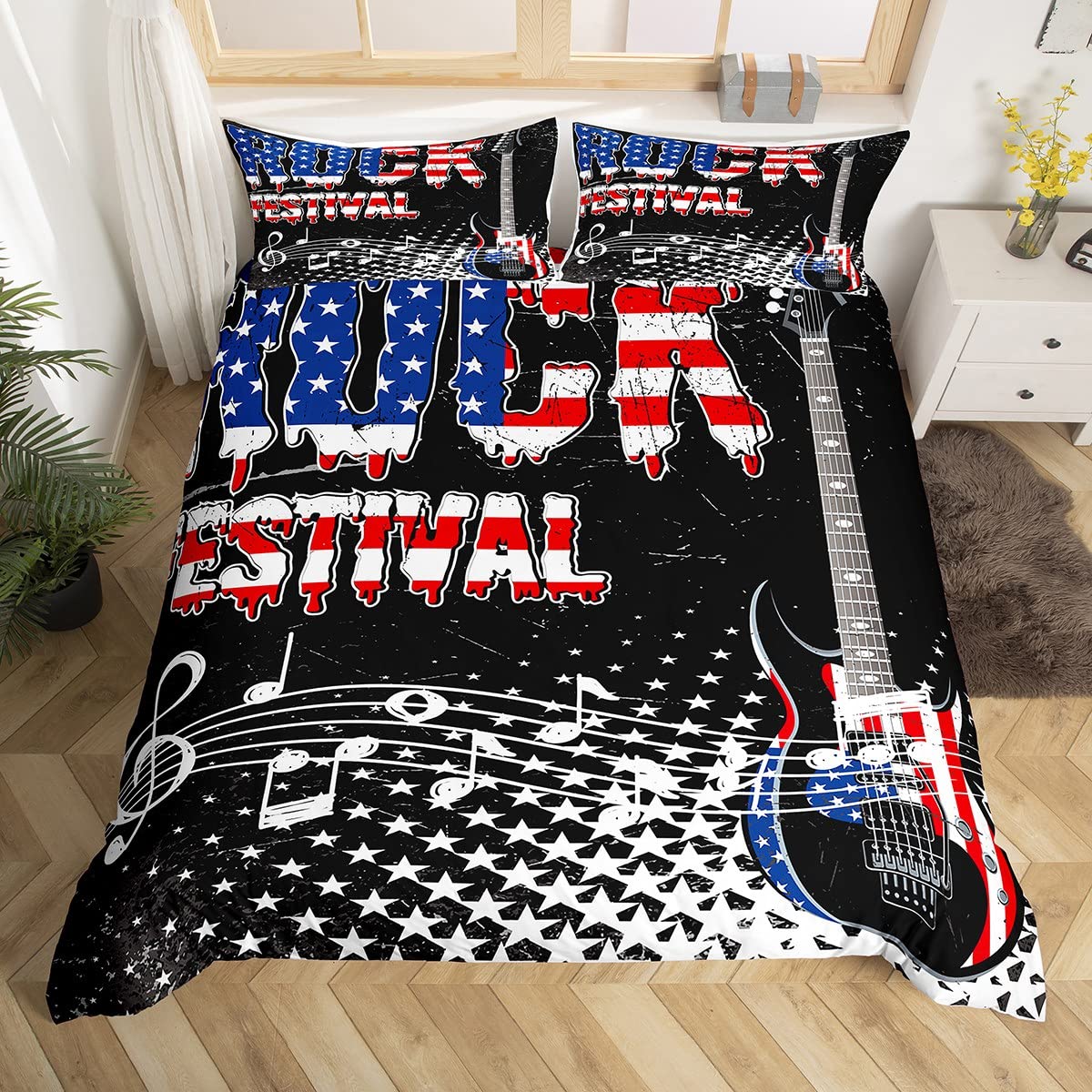 Housse de couette guitare et drapeau américain, le cadeau idéal pour ados