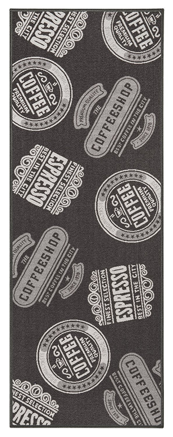 andiamo Coffee Design-Kurzflor Alfombra de Cocina, Acrílico, Antracita, 67 x 180 cm