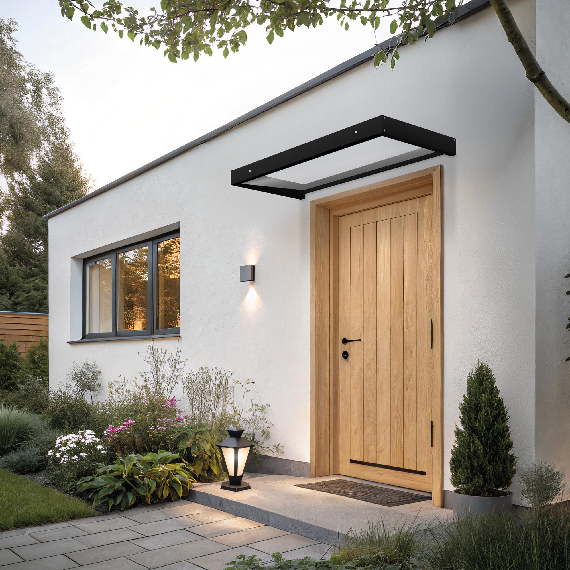 Wasabi - Marquesina Puerta Exterior 120x80cm Axis Plus – Policarbonato 2,7mm Sólido – Soportes de Hierro Antracita – Fácil Montaje – Tejadillo Protección Lluvia Ventana – Cubierta Resistente Jardín