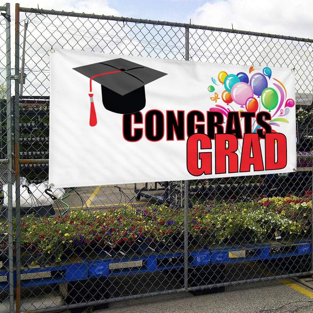 Vinyl Banner Multiple Sizes Congrats Grad Outdoor Advertising Printing Lifestyle Outdoor Weatherproof Industrial Yard Signs Red 4 Grommets 16x40Inches