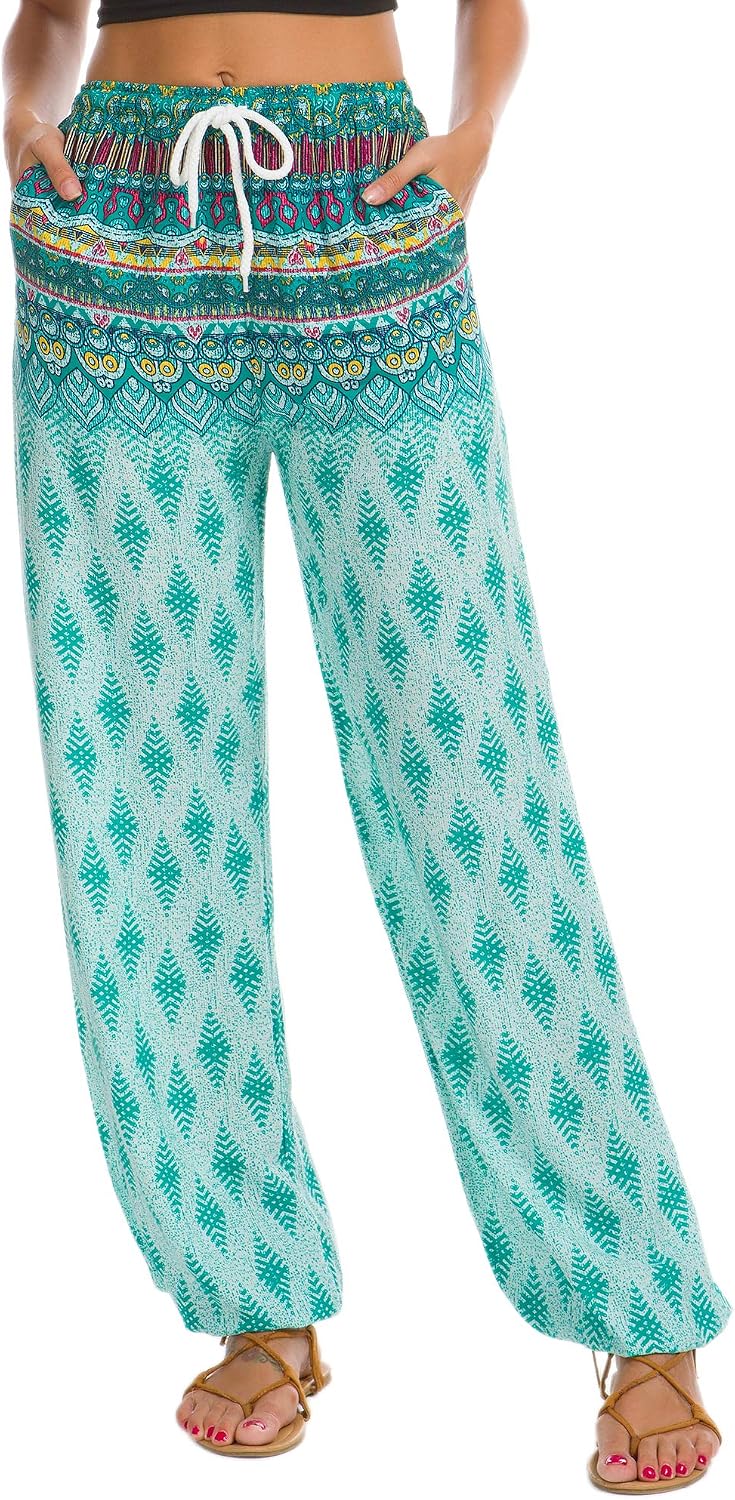 Urban CoCo Women's Floral Print Boho Yoga Pants Casual Jogger Pant Beach Harem Pants with Pockets