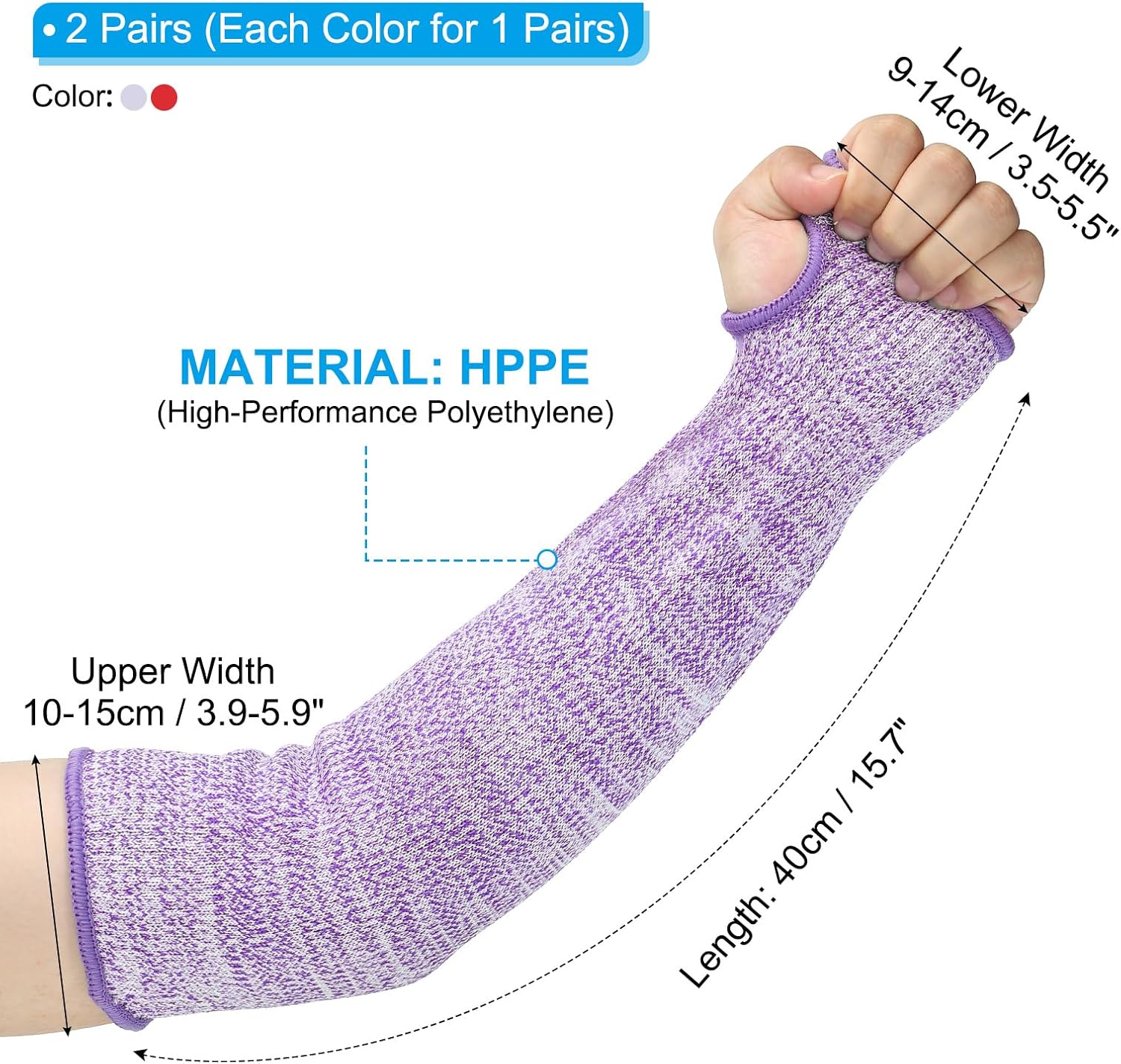 PATIKIL Cut Resistant Sleeve, Arm Safety Protectors Sleeves, with Thumb Hole Level 5 Protection Forearm Guard Sleeves - Image 2