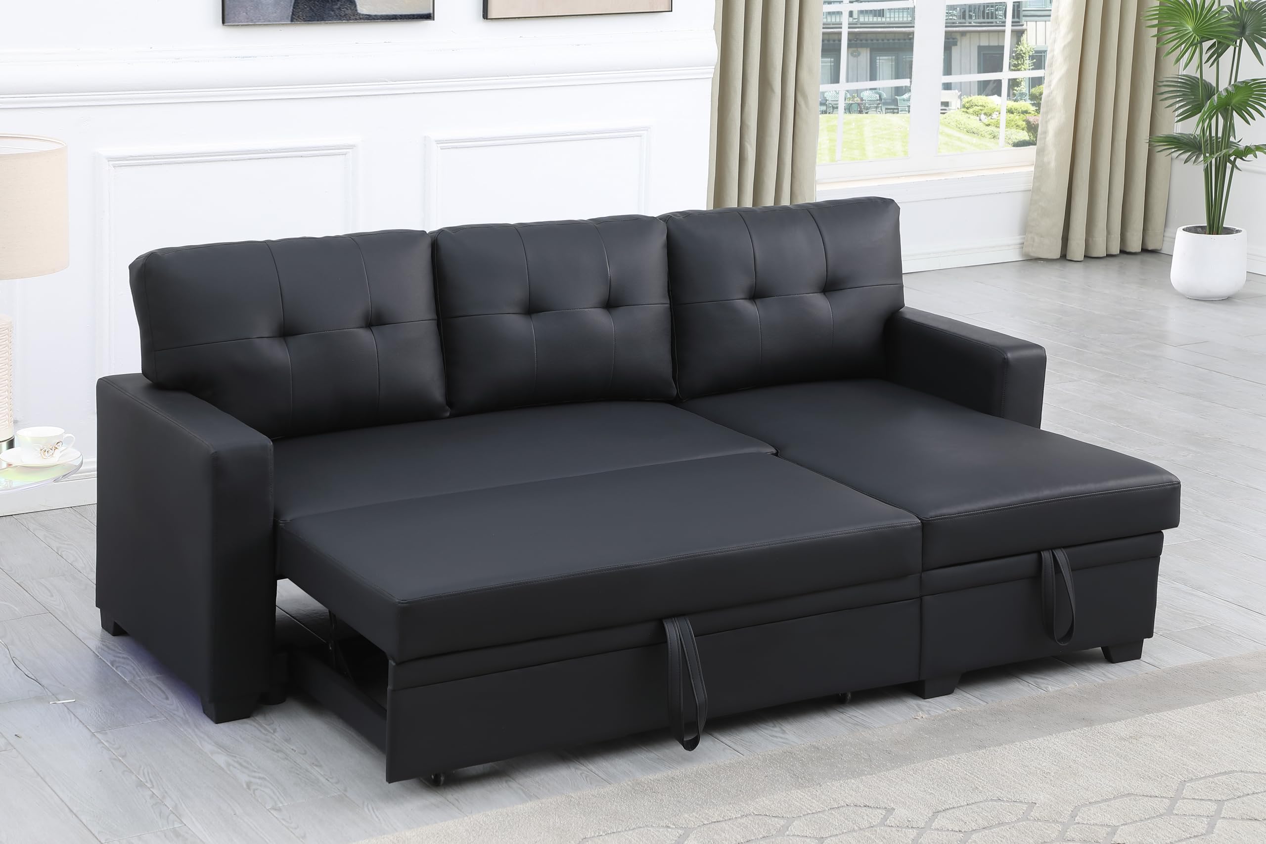 LShaped 3Seaters Corner Sectional W/Pull Out Sleeper Bed and