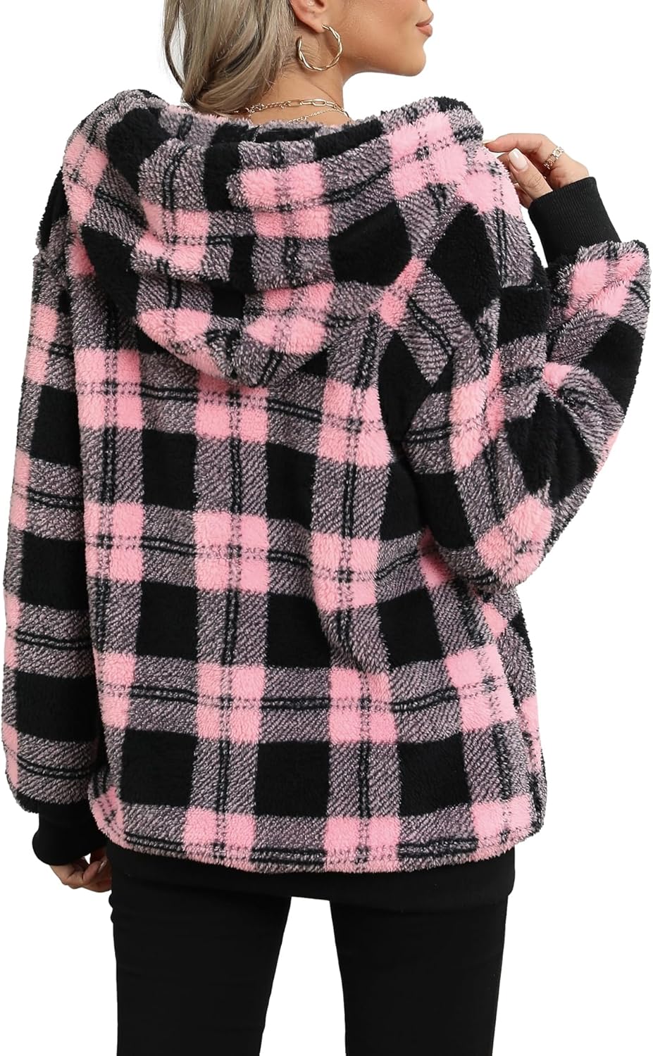 Yanekop Womens Fuzzy Fleece Pullover Oversized Sherpa Jacket Half Zip Pullover Sweaters Winter Faux Fur Jacket Coat - Image 6