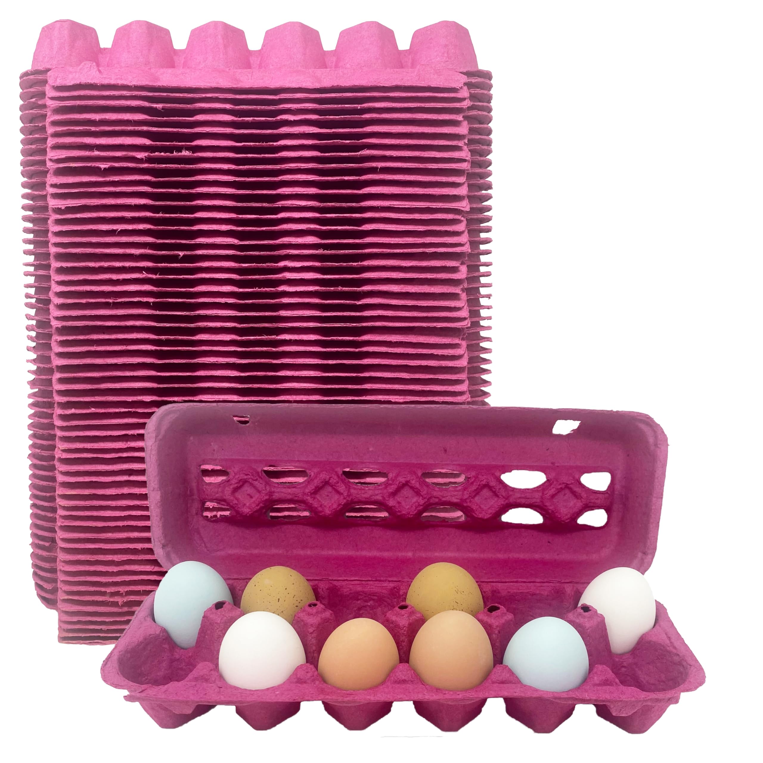 Pecking Order Cajas de huevos de pulpa de papel rosa, paquete de 50
