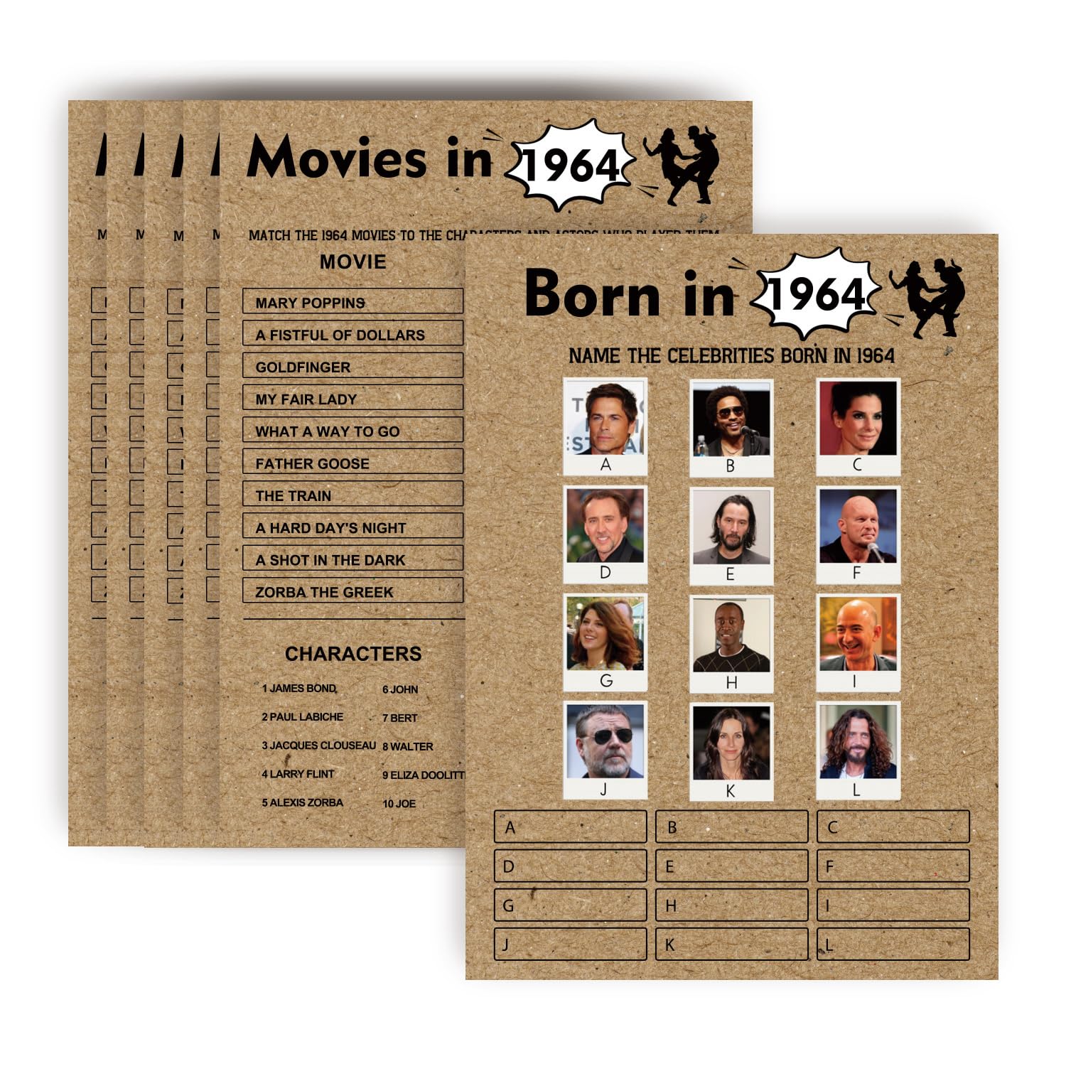 60th Birthday Game Cards - 1964 Birthday Game Set - For 20 Guests