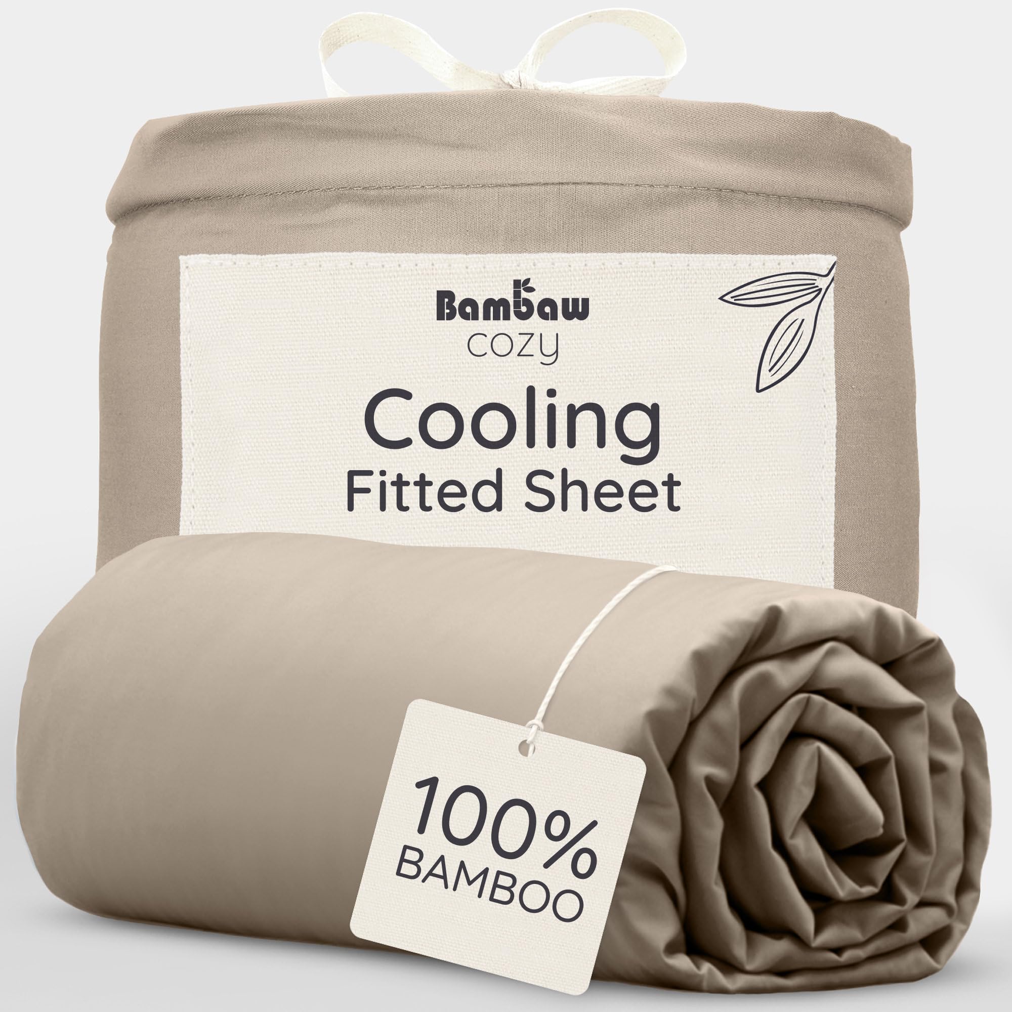 Bambaw 140x200 Fitted Sheet Bamboo, Deep Pockets 35cm, Luxury Hotel Bedding,100% Bamboo Sheets Double, Temperature Control, Hypoallergenic Bedheets, Soft Fitted Bed Sheets Double 140x200 cm (Taupe)