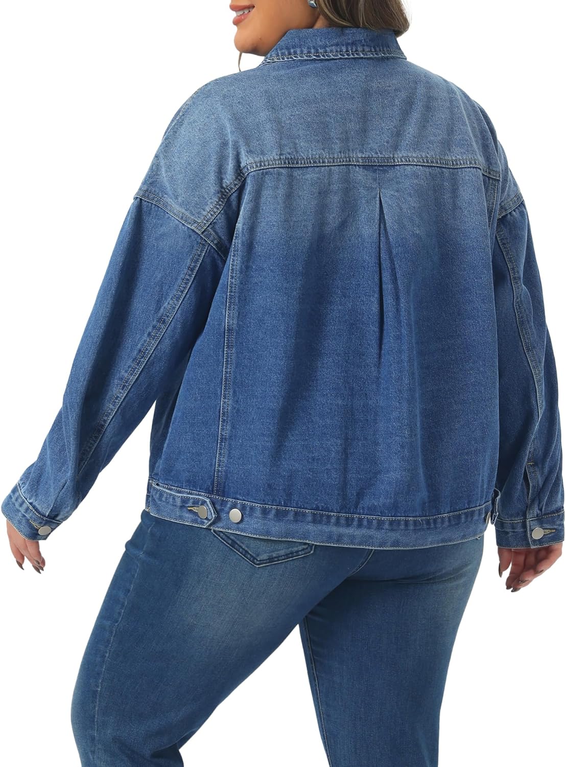 Agnes Orinda Plus Size Denim Jacket for Women Long Sleeve Button Washed Vintage Western Outfit Jean Jackets