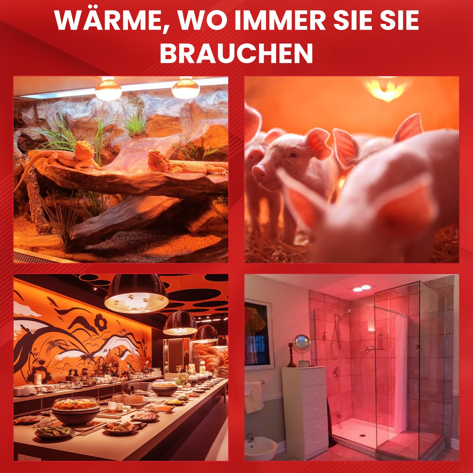 GlowUp R125 E27 Infrarotlampe, 250W Dimmbar Infrarot Wärmelampe Reflektor Rotlichtlampe Wärmelampe für Küken, Schildkröten, Schweinestall (2 Stück)