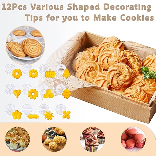 Miniatura 2 de Pistola de prensa de galletas Spritz con 12 discos y 6 puntas para glaseado - Kit de prensa de galletas para hornear galletas fáciles, prensa de