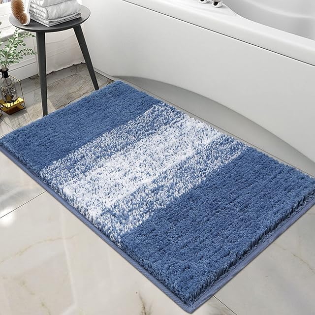 Enyhom Blue Bath Mats for Bathroom 45 x 65 cm Non Slip Absorbent Bathroom Rug Machine Washable Super Soft Luxury Bathroom Floor Mat