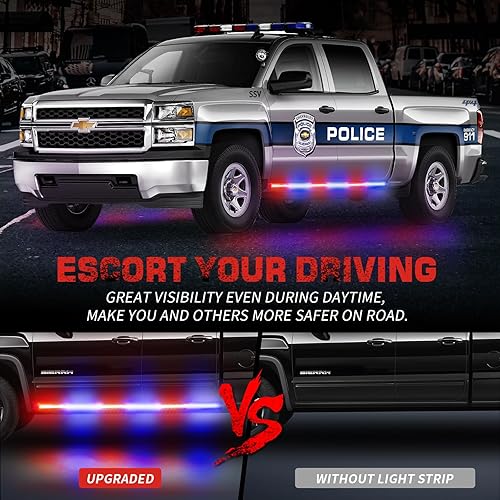 Miniatura 2 de AINBIN Tira de luces de policía 2 en 1 de 70 pulgadas, 864 LED, luces estroboscópicas de emergencia, color rojo y azul, barra de luz de policía