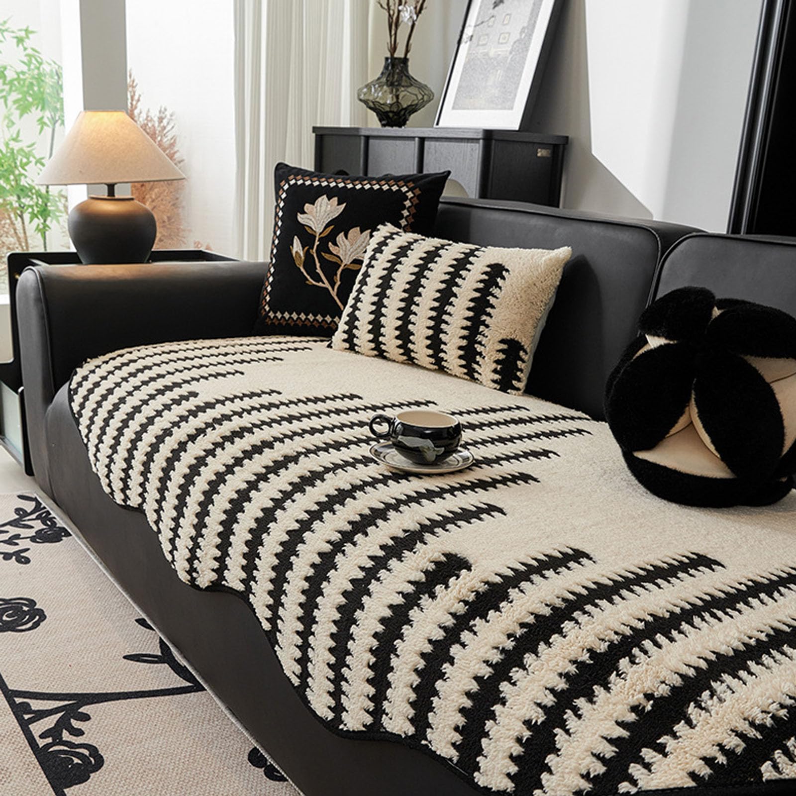 Coussins de canapé velours de coton tissu couverture sans glissement chien noir 90x240