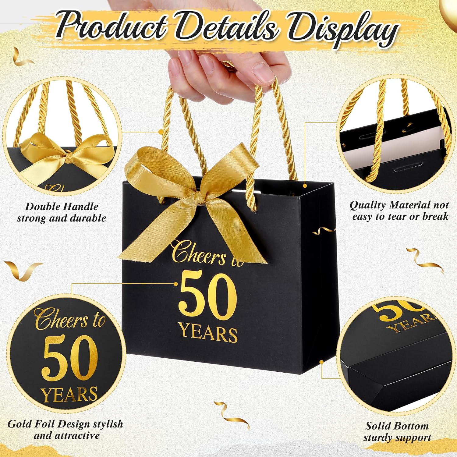 Moinchore 30 Pcs Mini Cheers to 50 Years Party Favor Gift Bags, Black Gold image 3