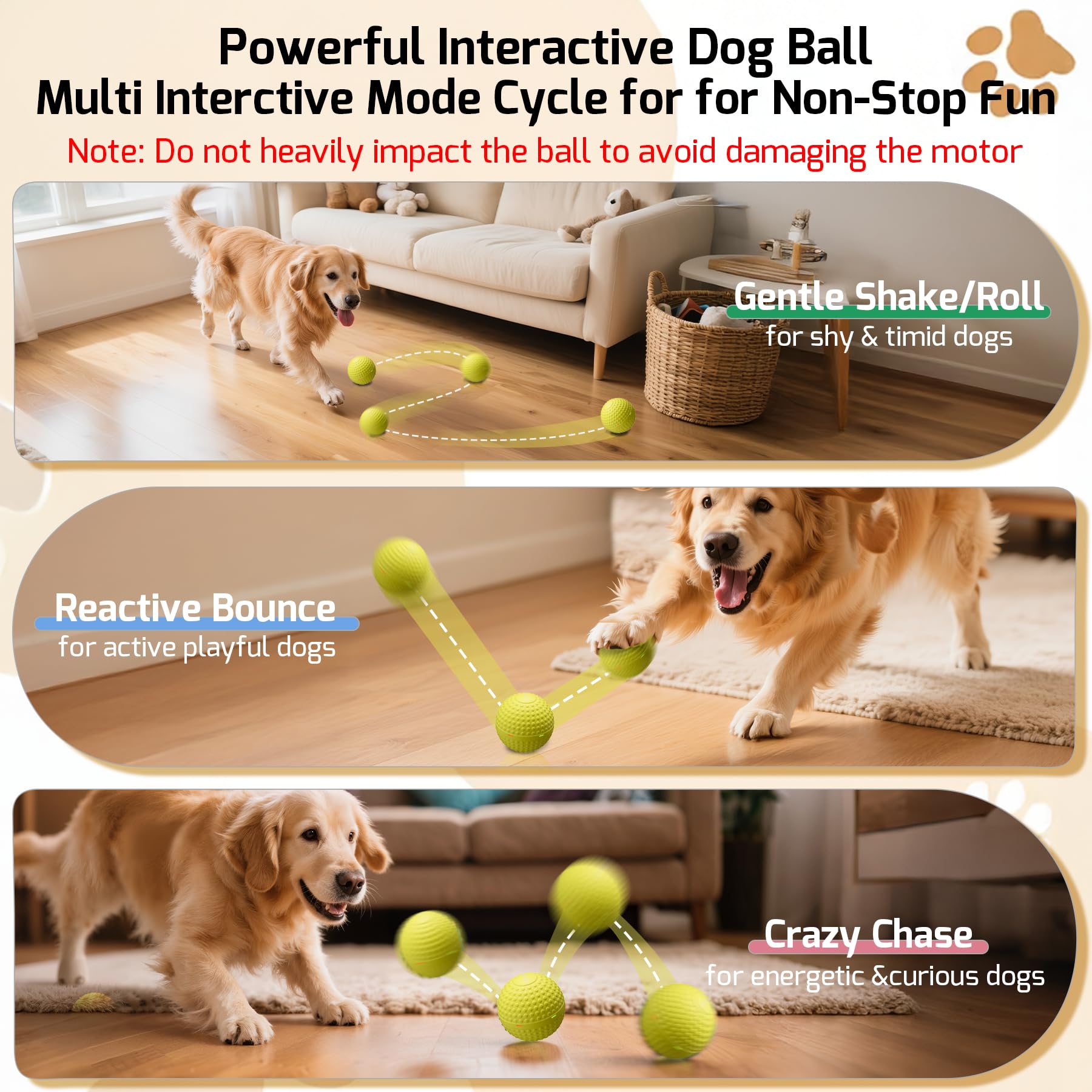 SNOYWEN Pelotas interactivas inteligentes resistentes a las mordidas, material de goma duradero de grado alimenticio, movimiento automático, rebote, juguete giratorio con luz para perros medianos y