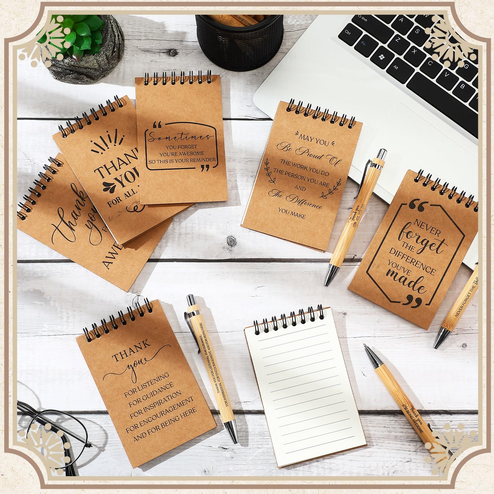 Tenare 24 Pcs Thank You Gifts Bulk Includes 12 Motivational Bamboo Pens 12 Motivational Spiral Notebooks Employee Appreciation Gifts for Christmas Graduation Teachers Employees Colleagues - Image 2