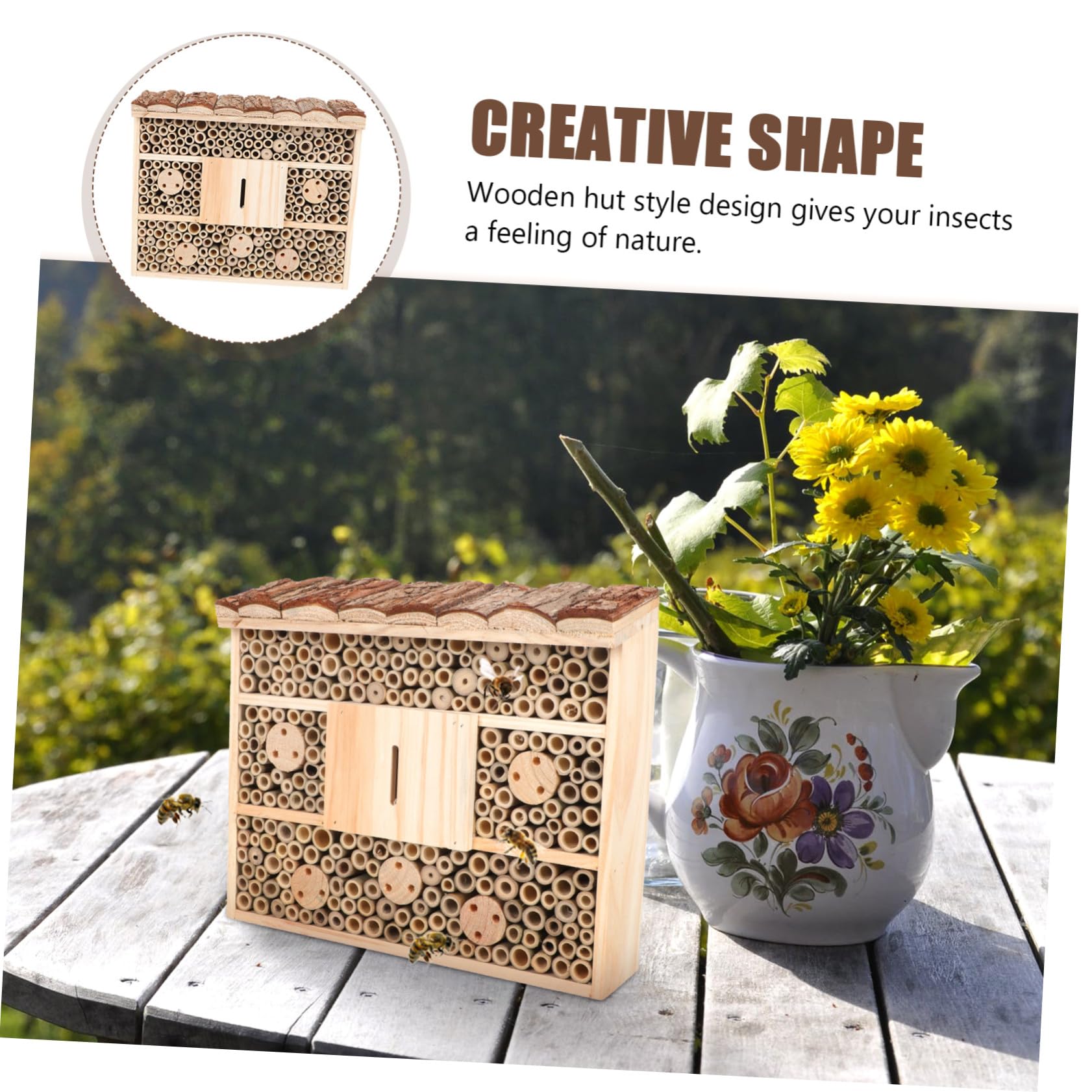 VILLCASE Casetta per Insetti in Legno Beige, Naturale per Api, Struttura Durevole per Giardino Attira Insetti Benefici e Mantiene Ecologia