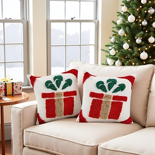 Miniatura 2 de NIDITW Juego de 2 fundas de almohada decorativas de Navidad de 18 x 18 pulgadas, fundas de cojín cuadradas bordadas de algodón y lino jacquard,