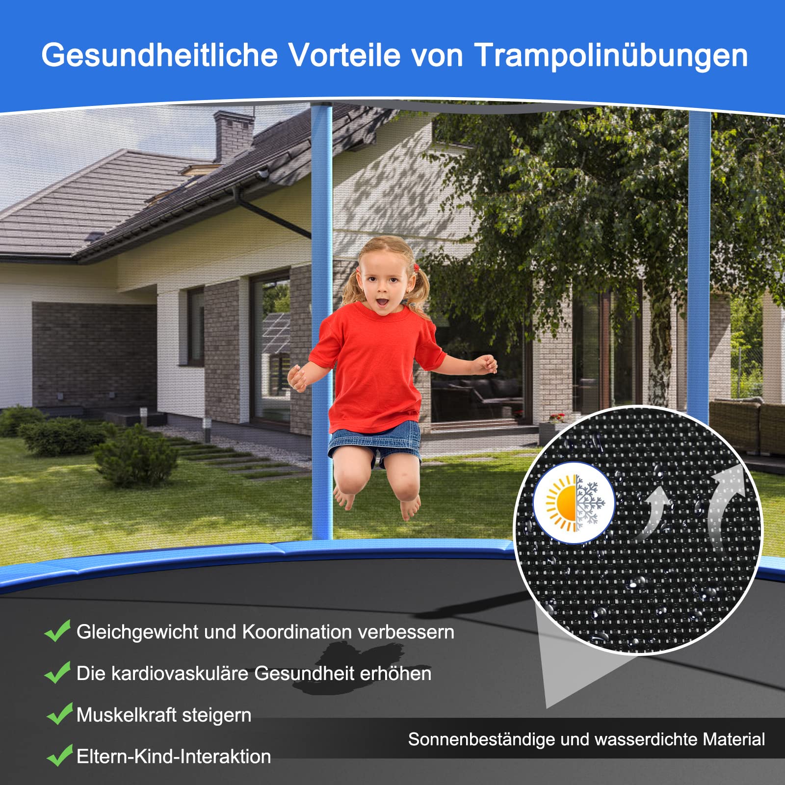 COSTWAY Ø 244/305/366/427cm Trampolin Outdoor, Gartentrampolin GS Zertifiziert, Kindertrampolin mit Leiter, Sicherheitsnetz & Randabdeckung, Trampolin Komplettset für Garten, Outdoor