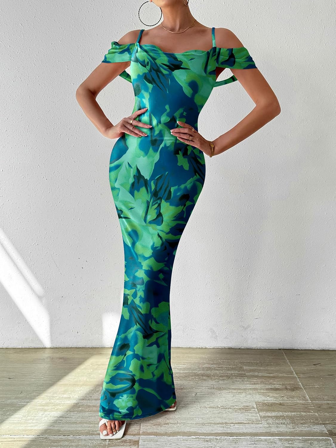 MASCOMODA Spaghetti Strap Long Maxi Dresses for Women 2025 Summer Floral Sexy Bodycon Backless Formal Wedding Guest Dress - Image 2