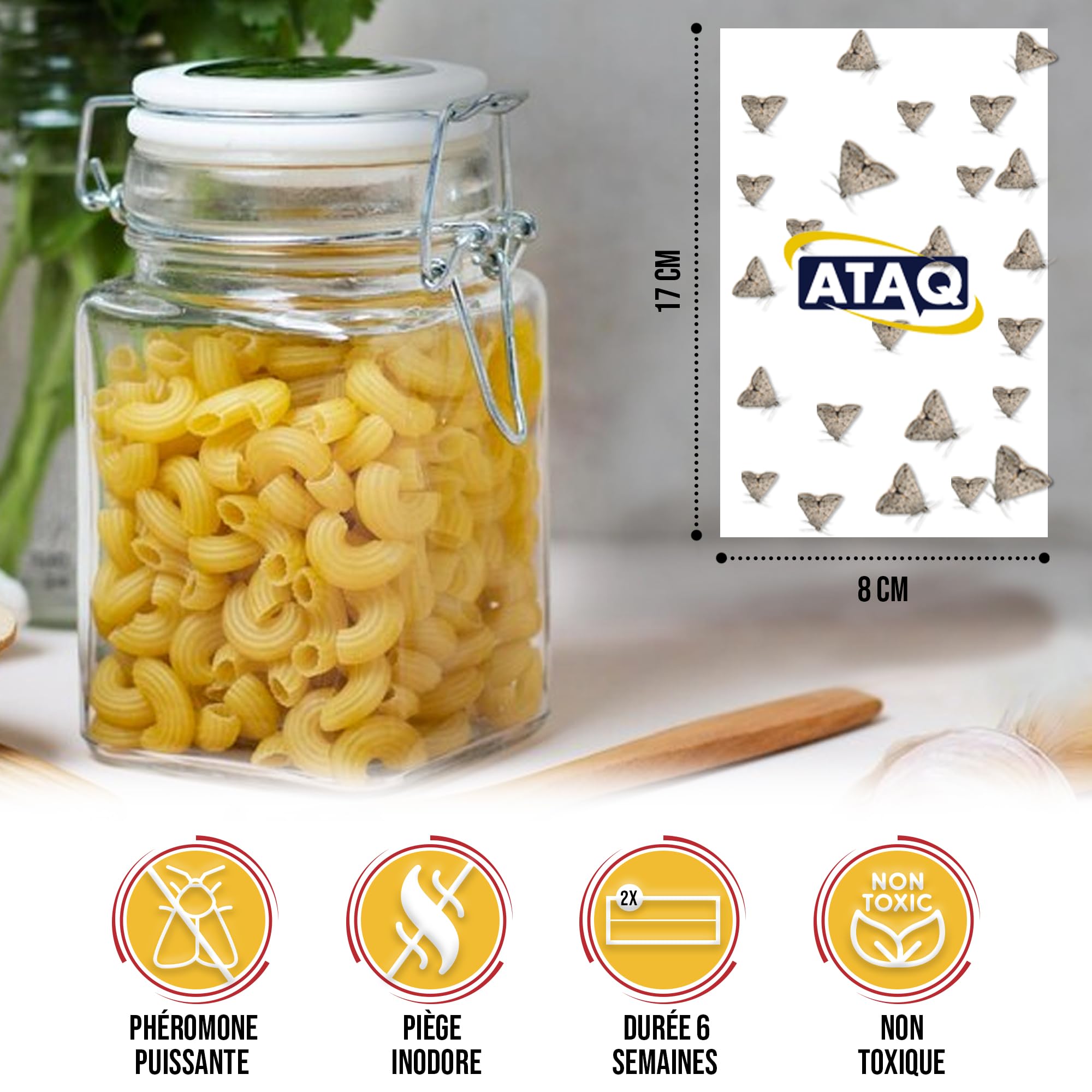 ATAQ Pack de 6 pièges à Mites Alimentaires Anti Mites Adhésif à Phéromones