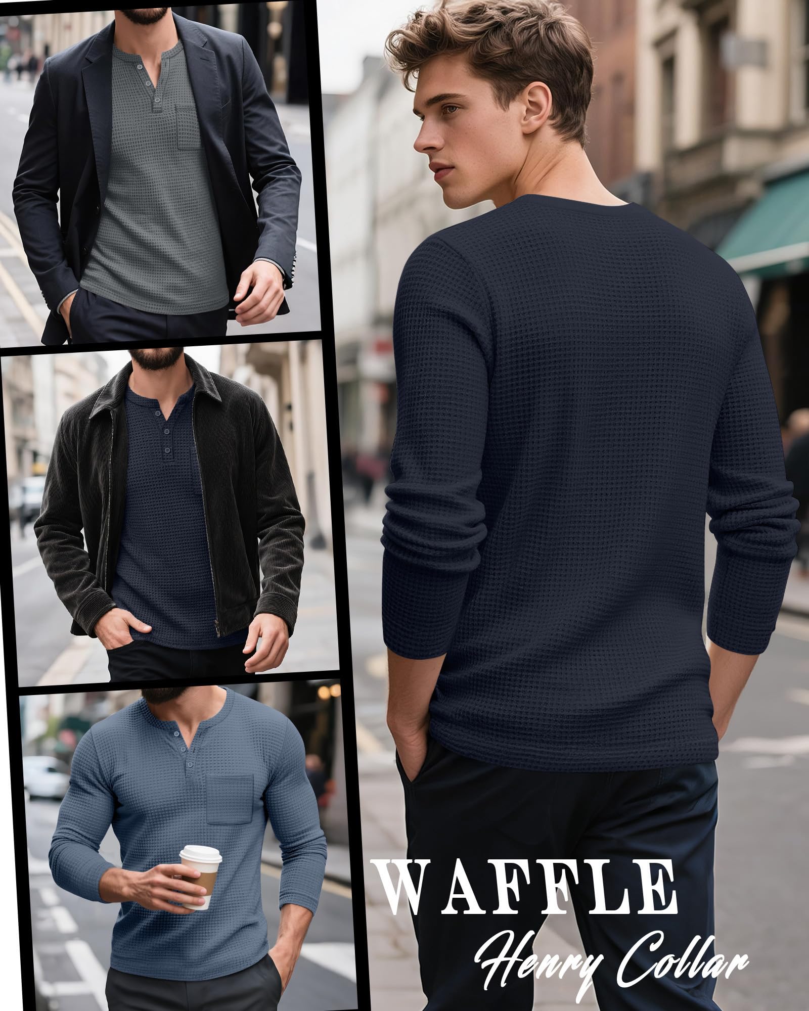 Pack de 3 Camisas Cuello Alto Acanaladas Hombre, Suéteres Livianos Manga Larga