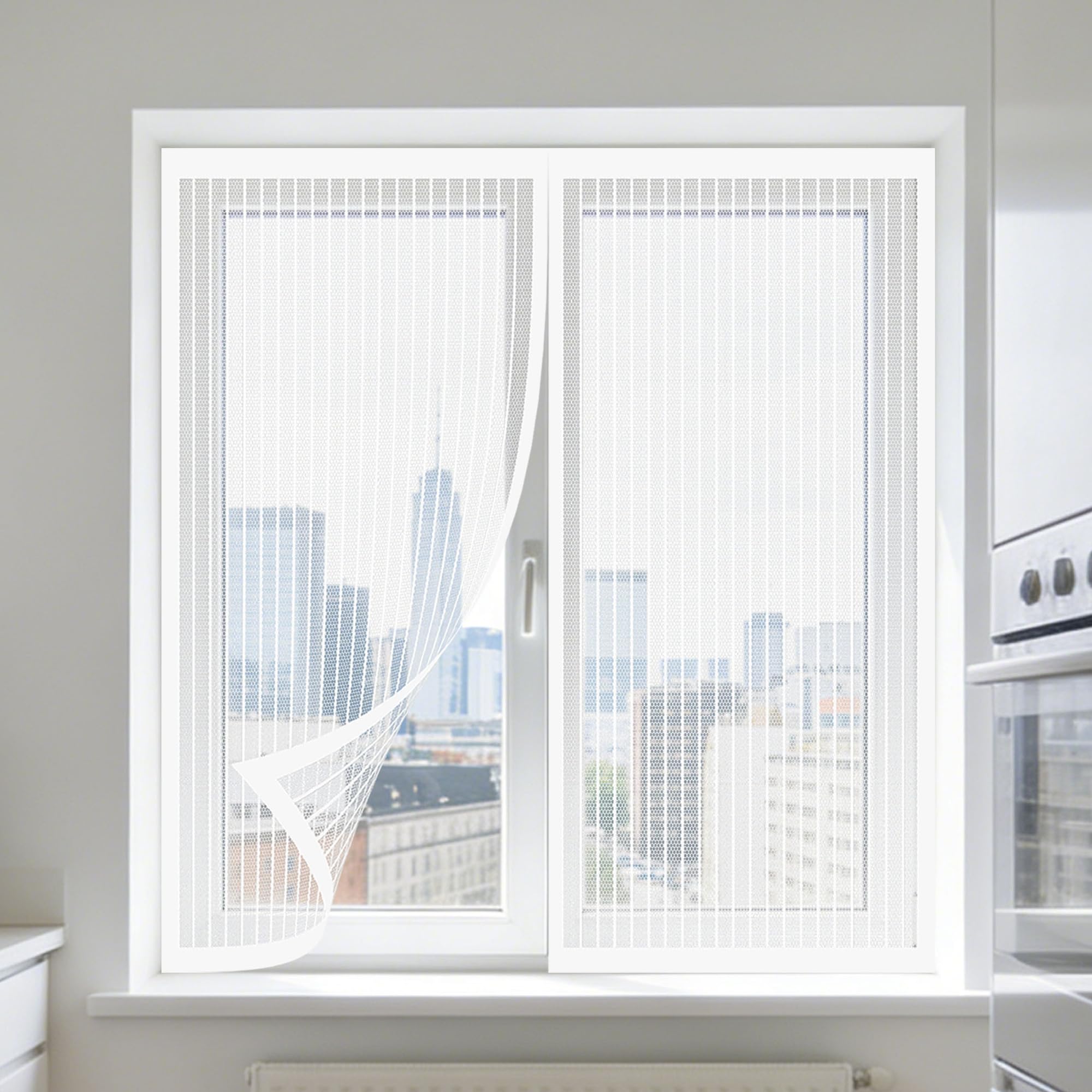 Fly Screens Windows 150 x 90 cm with Selfadhesive Window Nets to Keep Bugs Out Without Drilling Or Screwing with Self Adhesive Tape for Windows Doors and Patio Screens, White