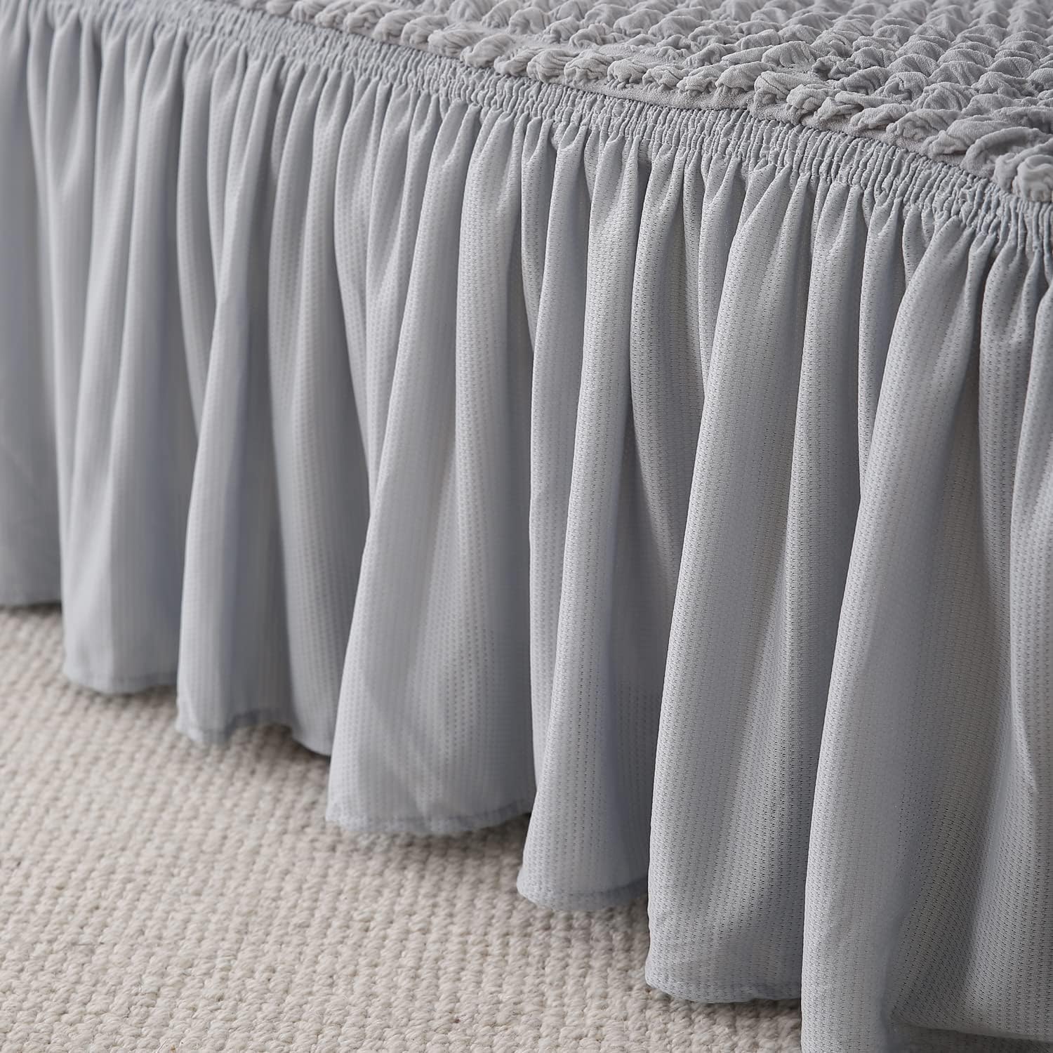 HOKIPO 280 GSM Elastic Stretchable Bubble Sofa Cover with Frill for 3 Seater, Ash Grey (NEW-AR-4604-B7) 3