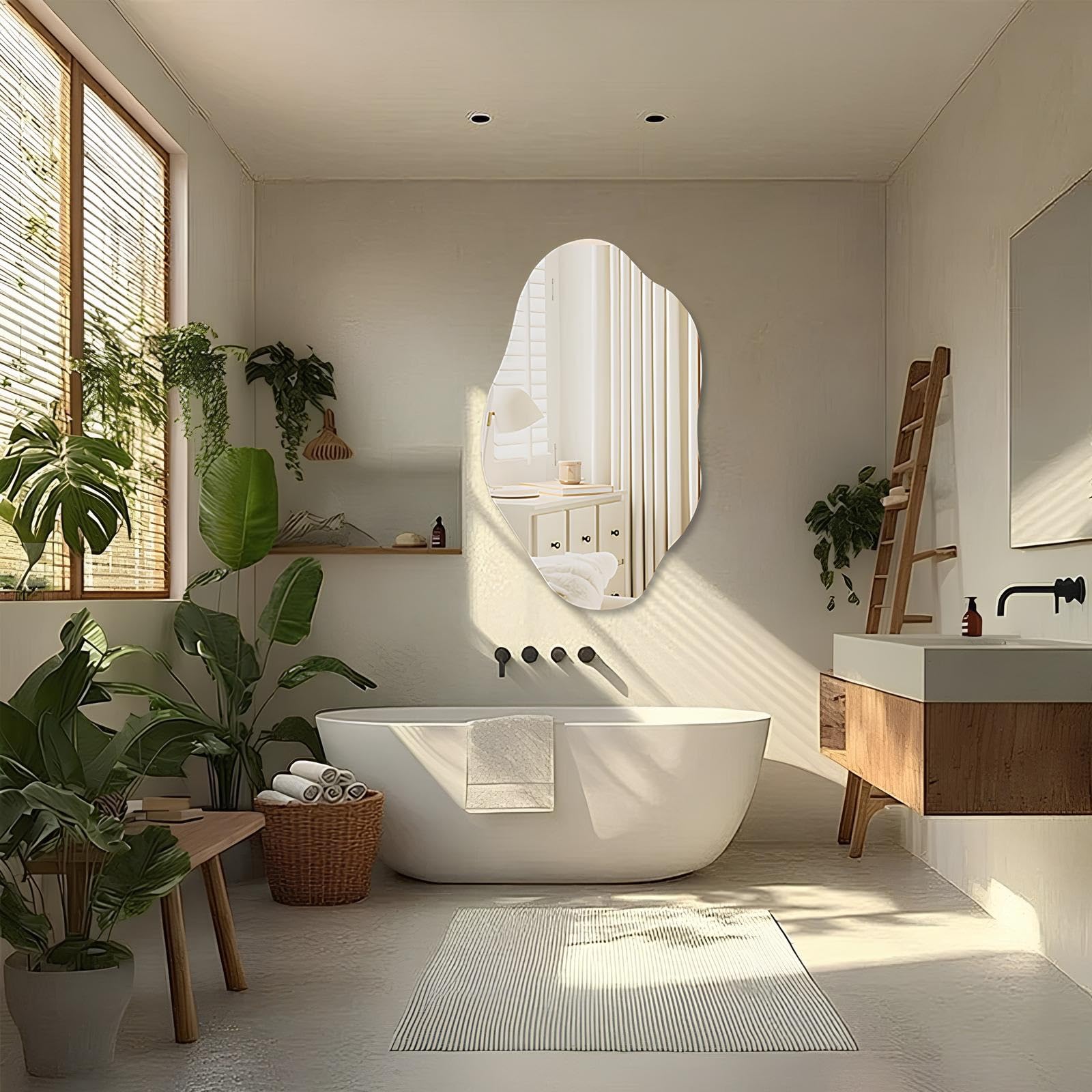 Espejo De Pared Asimétrico Irregular, Espejo De baño sin Marco para La Entrada del Dormitorio, Espejos De Maquillaje Decorativos Modernos De Alta Definición(60 * 100cm/23.6 * 39.3in)