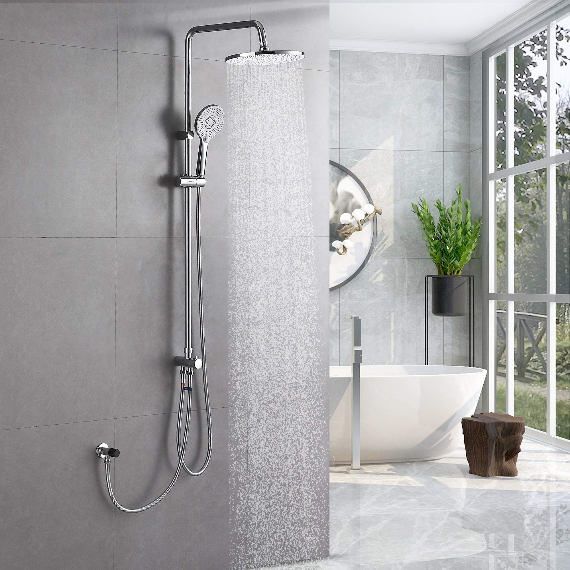 Heyalan Duscharmatur Mit 3 Funktionen – Handbrause, Regendusche & Wannenfüller, Chrom