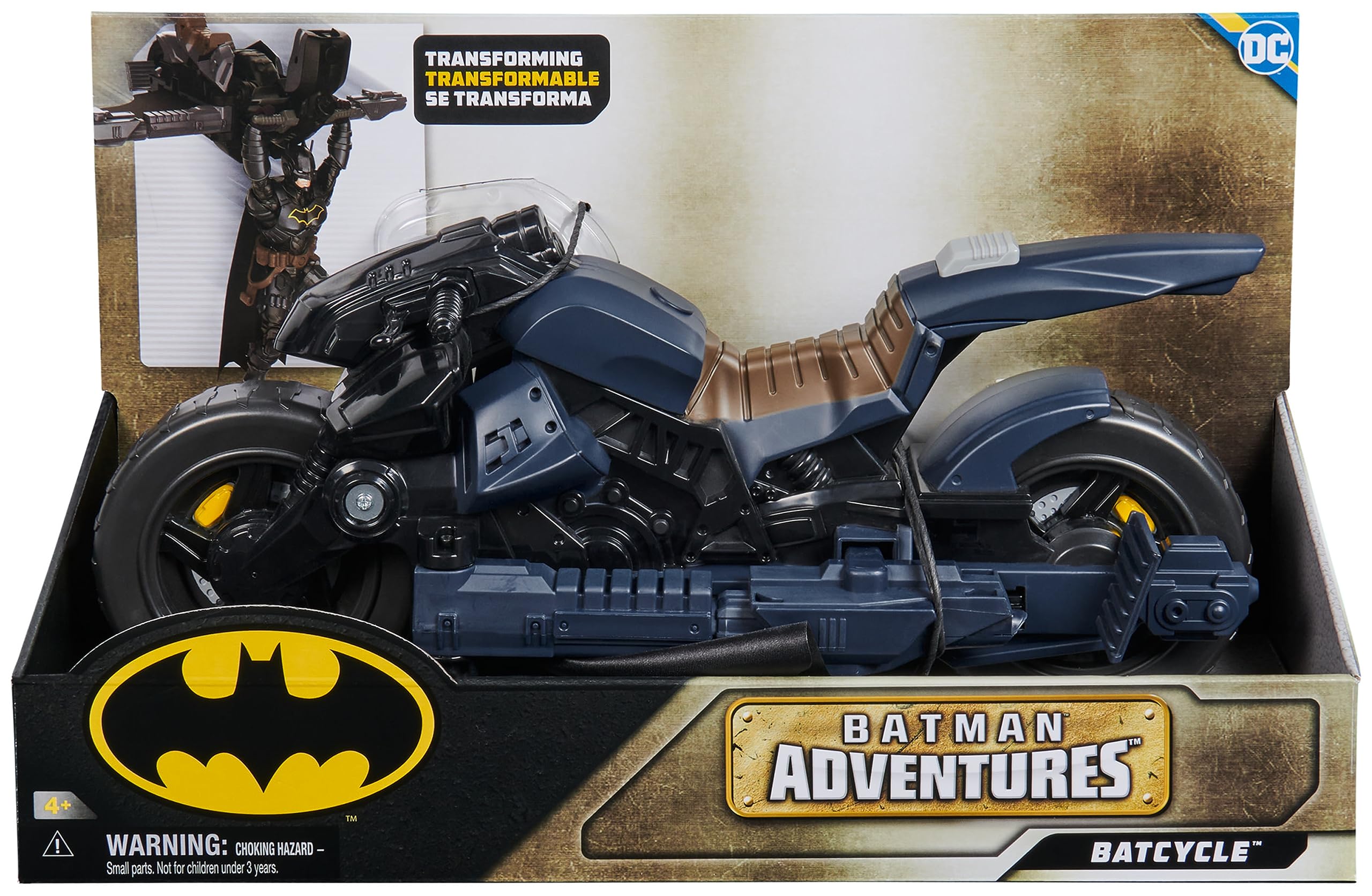 DC Comics, Batman Adventures, Batcycle de Batman, Batcycle y Batglider 2 en 1 transformables, Compatible con Figuras, Juguete de superhéroes para niños y niñas a Partir de 4 años | Pulsa un botón para transformar, compatible con figuras de acción de 12 pu