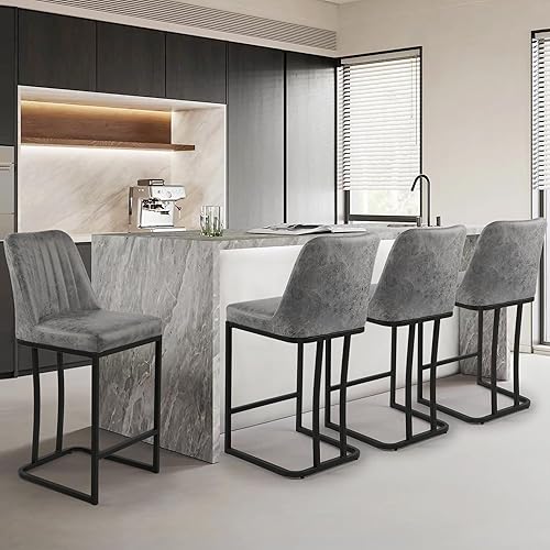 Miniatura 32 de LSSPAID Juego de 2 taburetes de bar de 24.8 pulgadas, modernos taburetes de bar tapizados de tela para mostrador, sillas de isla de cocina con patas