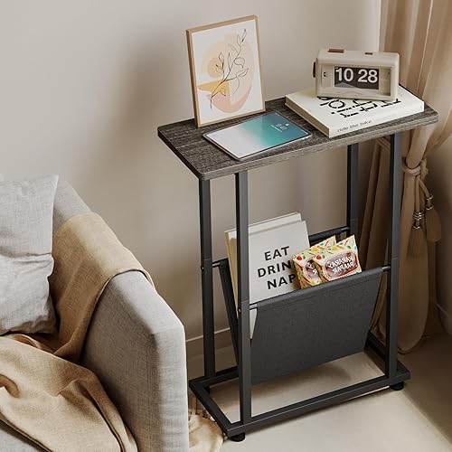 Miniatura 5 de Fixwal Mesa auxiliar estrecha, mesita de noche con estante de almacenamiento, mesa de revista delgada para espacios pequeños, sofá lateral estrecho,