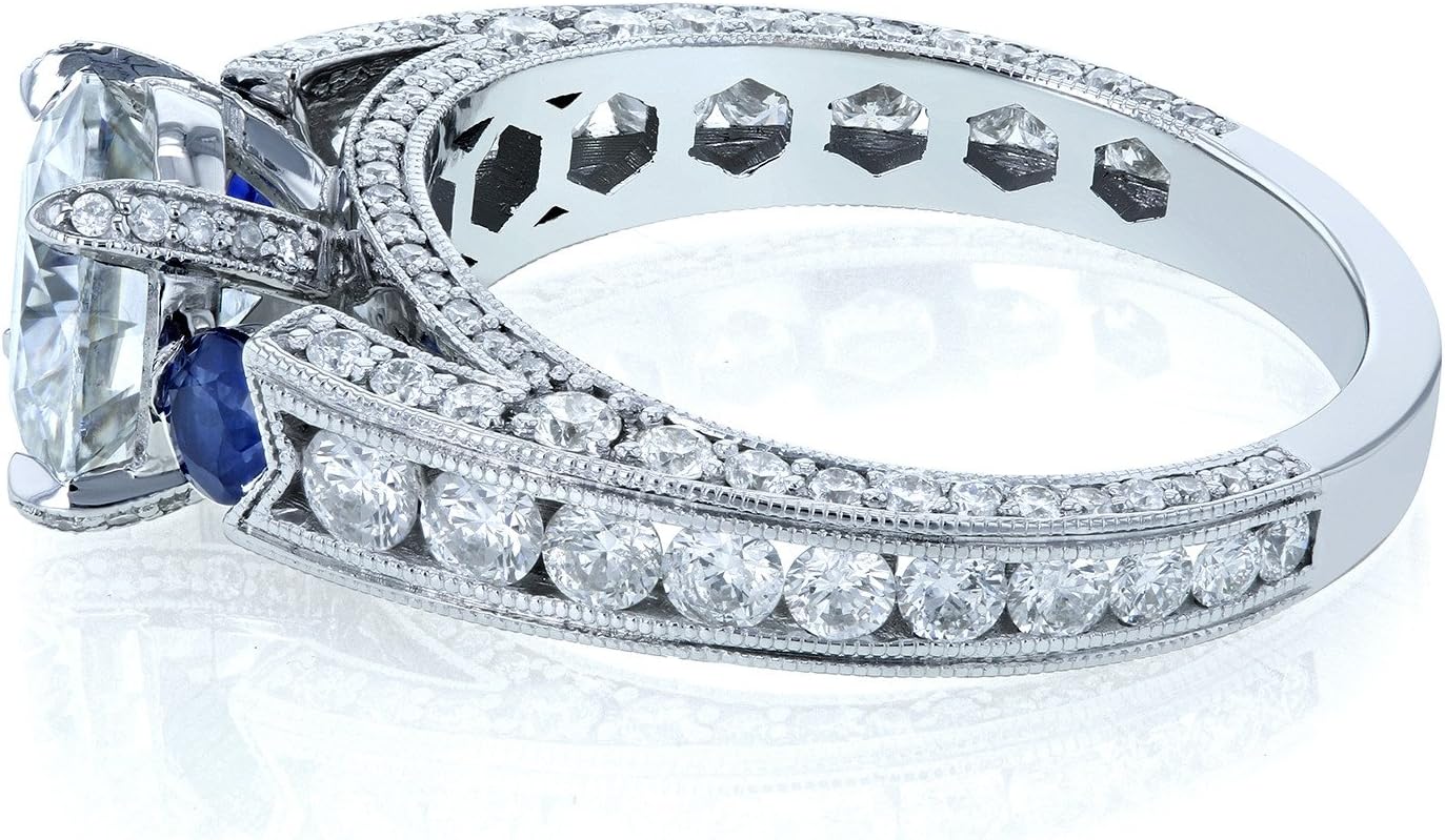 Kobelli Mixed 3-Stone Blue and White Engagement Ring 3 3/4 CTW 14k White Gold - Size 8
