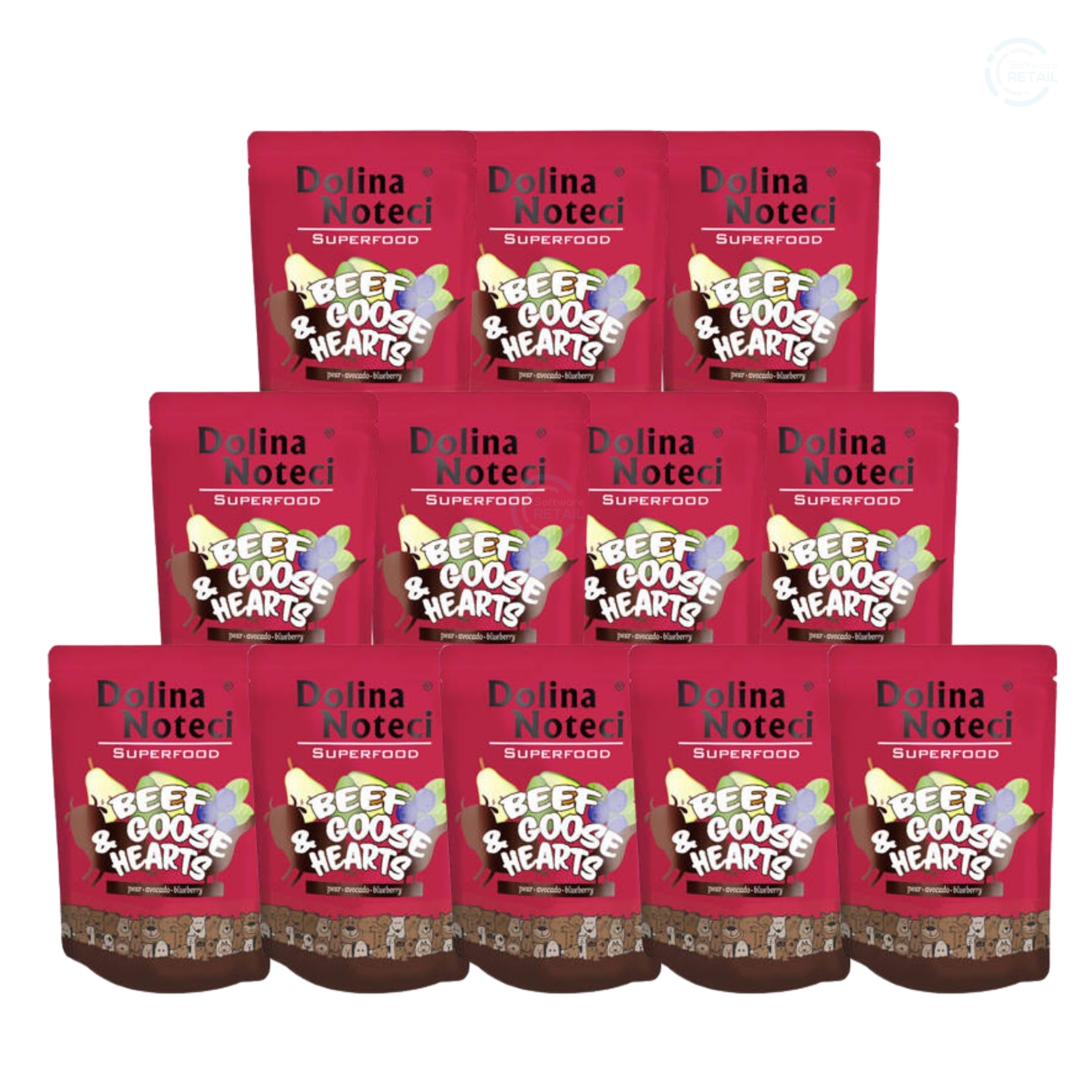 Dolina Noteci Premium SUPERFOOD Grain-Free Wet Dog Food for All Breeds – Natural Recipes, Tailored Nutrition, Unique Meats & Functional Supplements, No Additives (Beef & Goose Hearts, 12x300g)