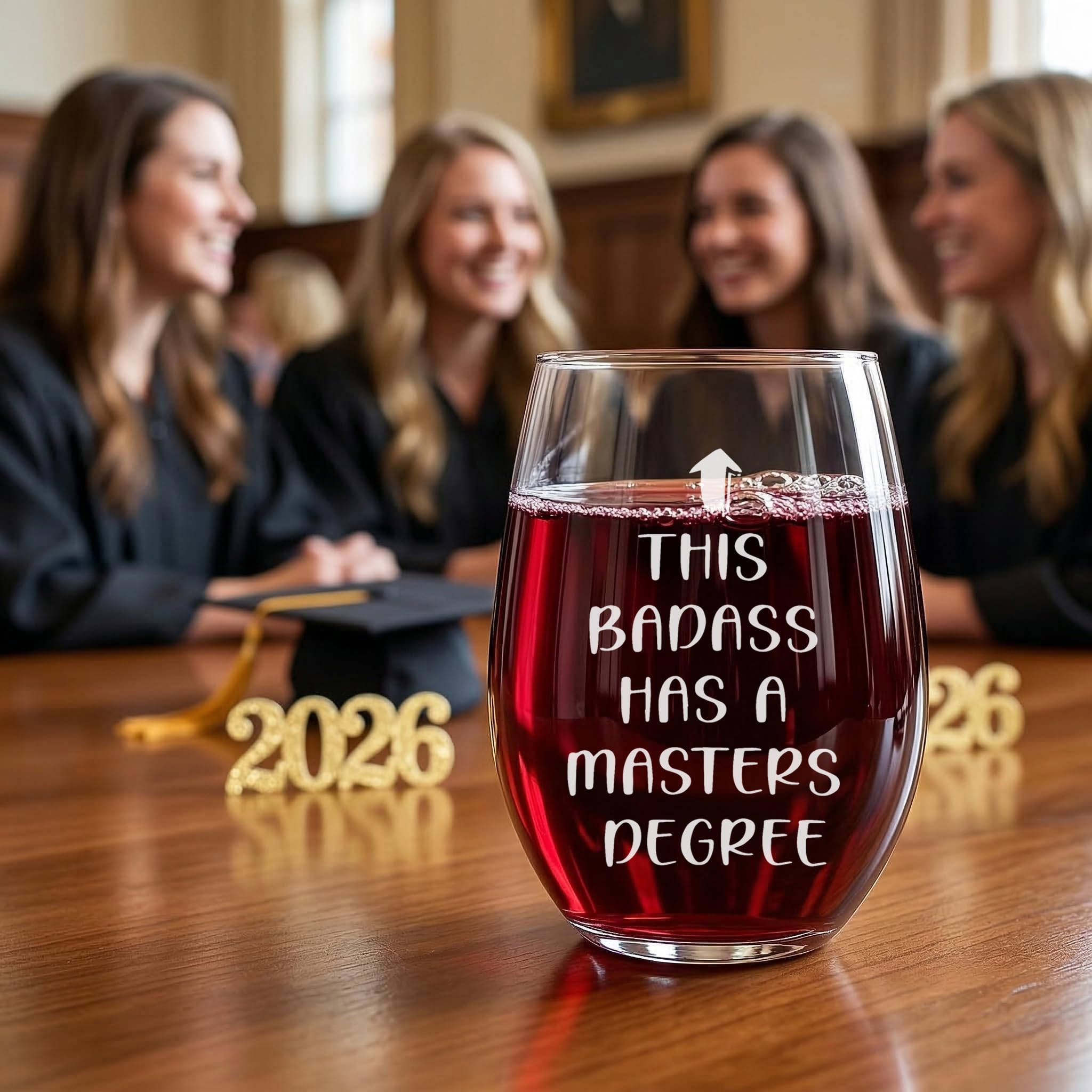 Graduation Gifts, This Badass Has a Masters Degree Wine Glass for Her Women Friends Graduates School Students Congrats Grad Party, 16 OZ Wine Glass with Gift Box
