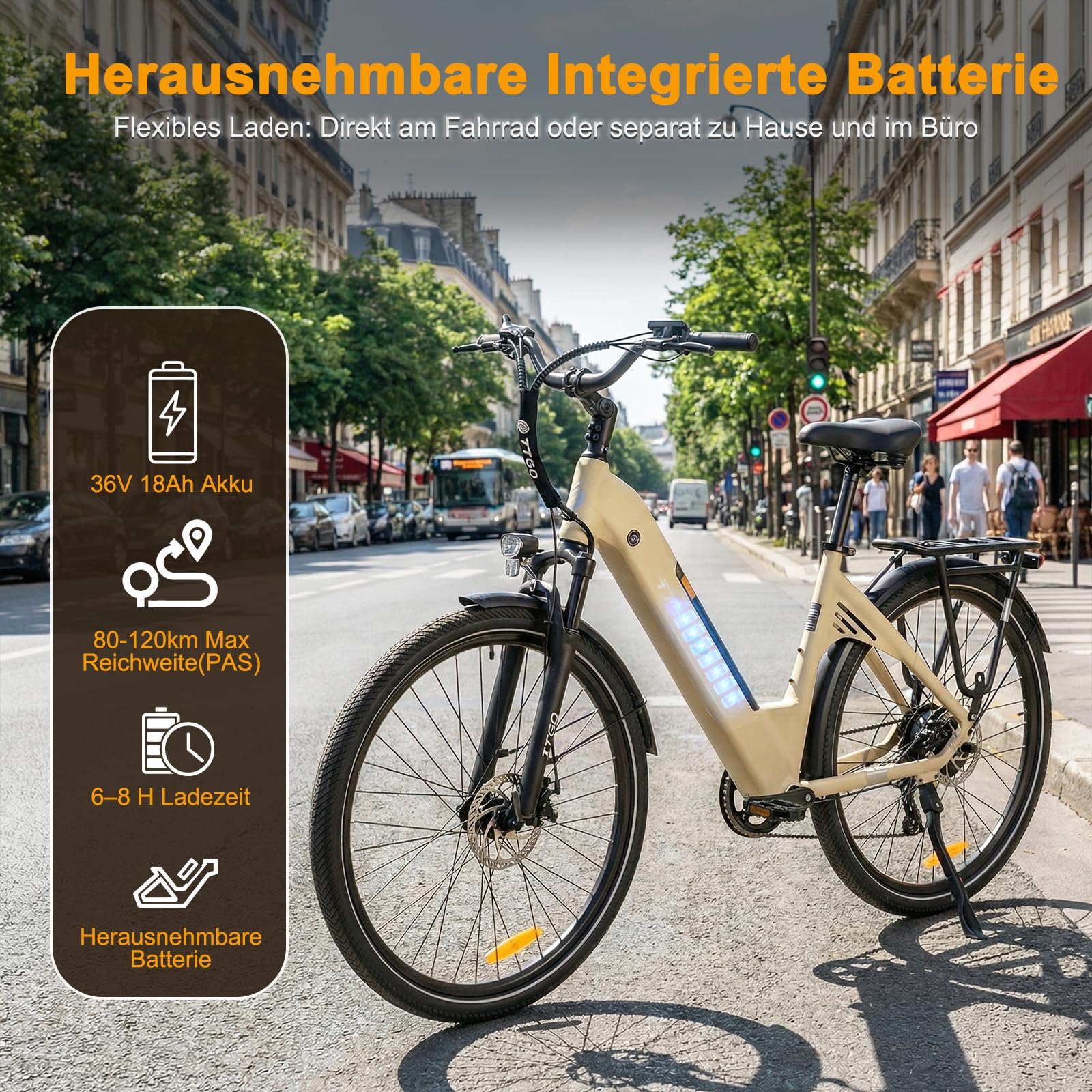 ttgo 28 Zoll E-Bike für Herren & Damen, C3 SE Elektrofahrrad mit 36V 18AH Akku, 250W Motor, bis zu 120 km Reichweite, E-Fahrrad mit 7-Gang-Schaltung, LCD-Display, 25 km/h Pedelec Citybike E Bike