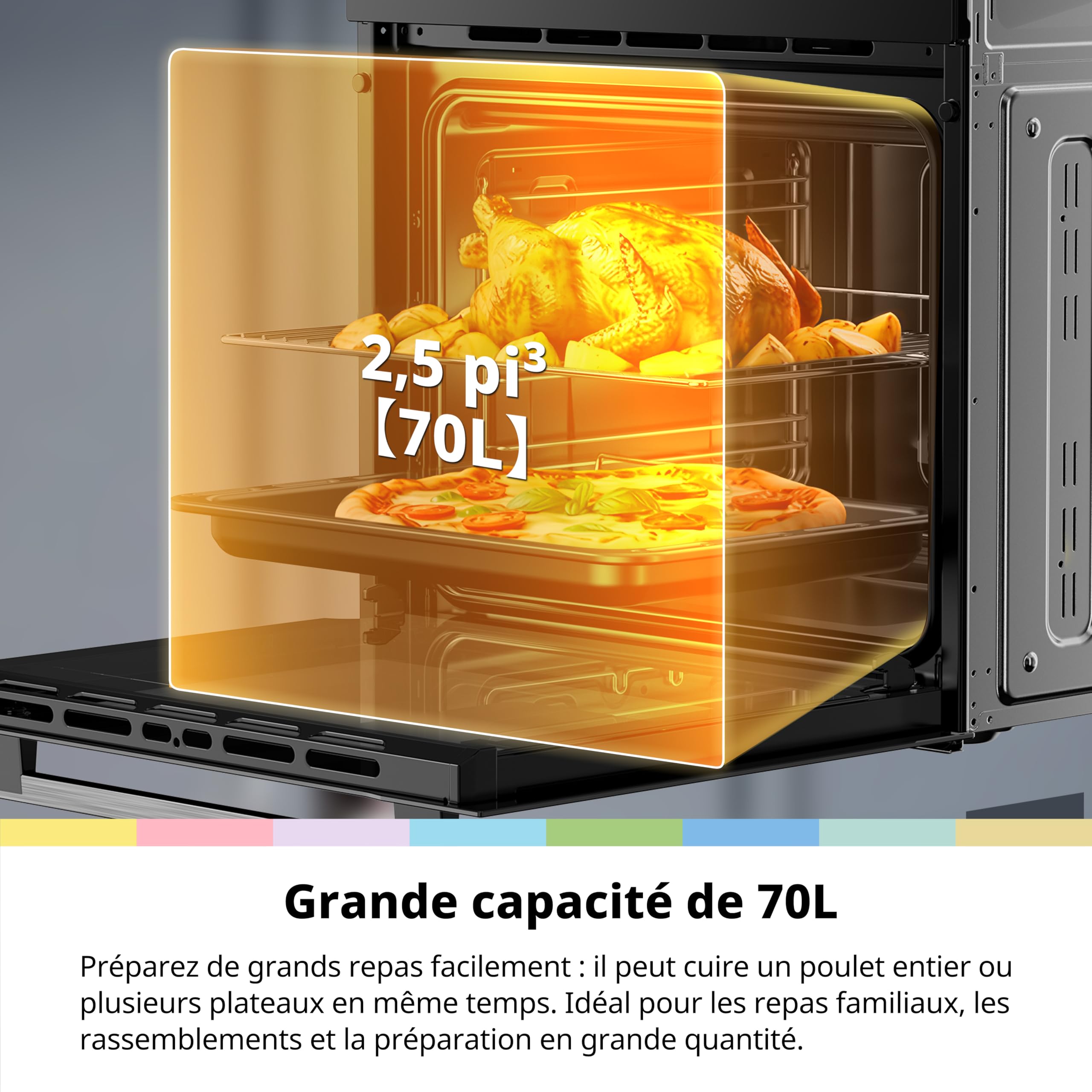 Comfee Electric Built-in Oven, 60 cm, 70 L, 3 kW, Rotating Heat, Grill, Pizza Function, AquaClean Steam Cleaning, LED Display with Timer, ECO Mode, Black [Energy Class A]