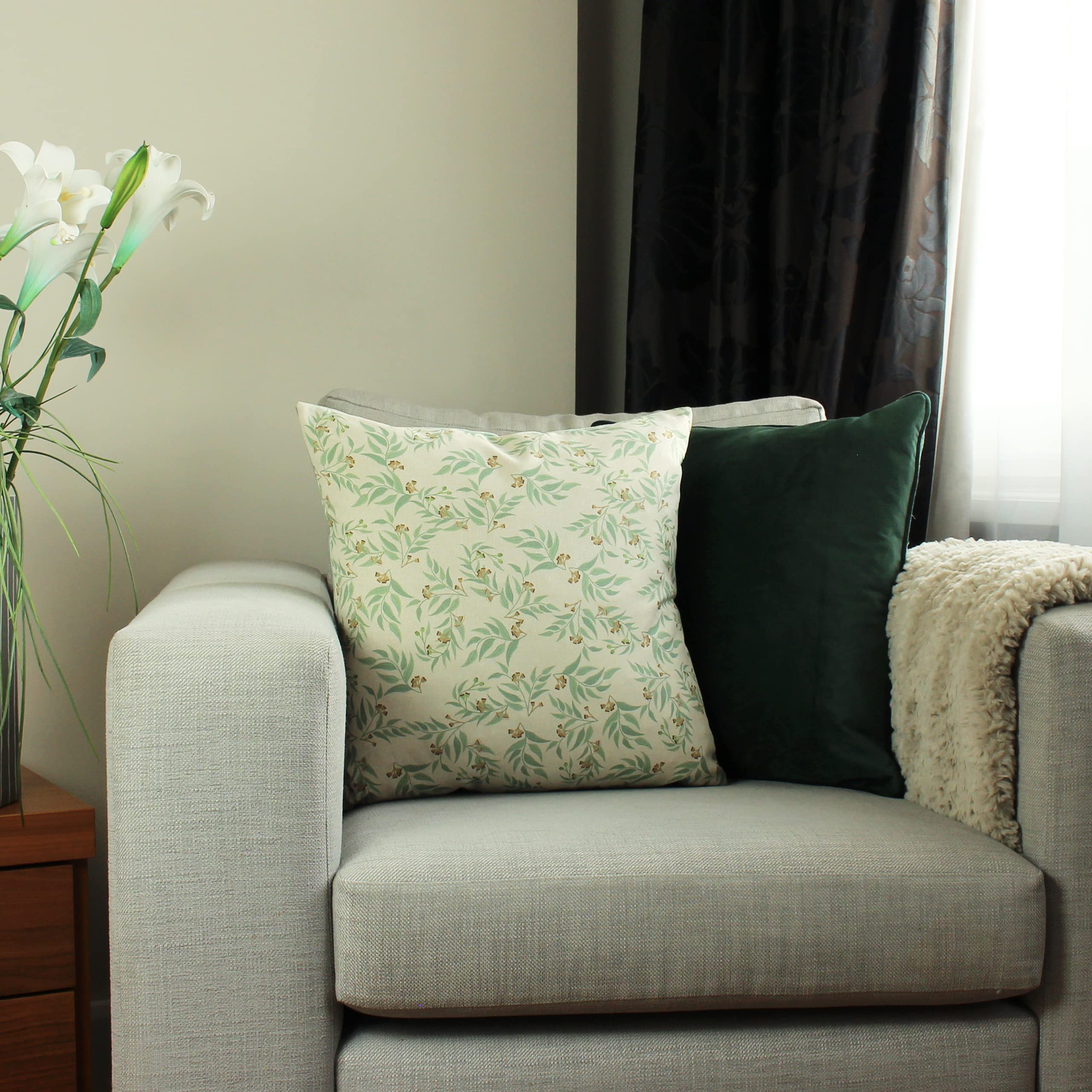 Paoletti Hawley Botanical Feather Filled Cushion - Twin Pack,Sage,45 x 45cm