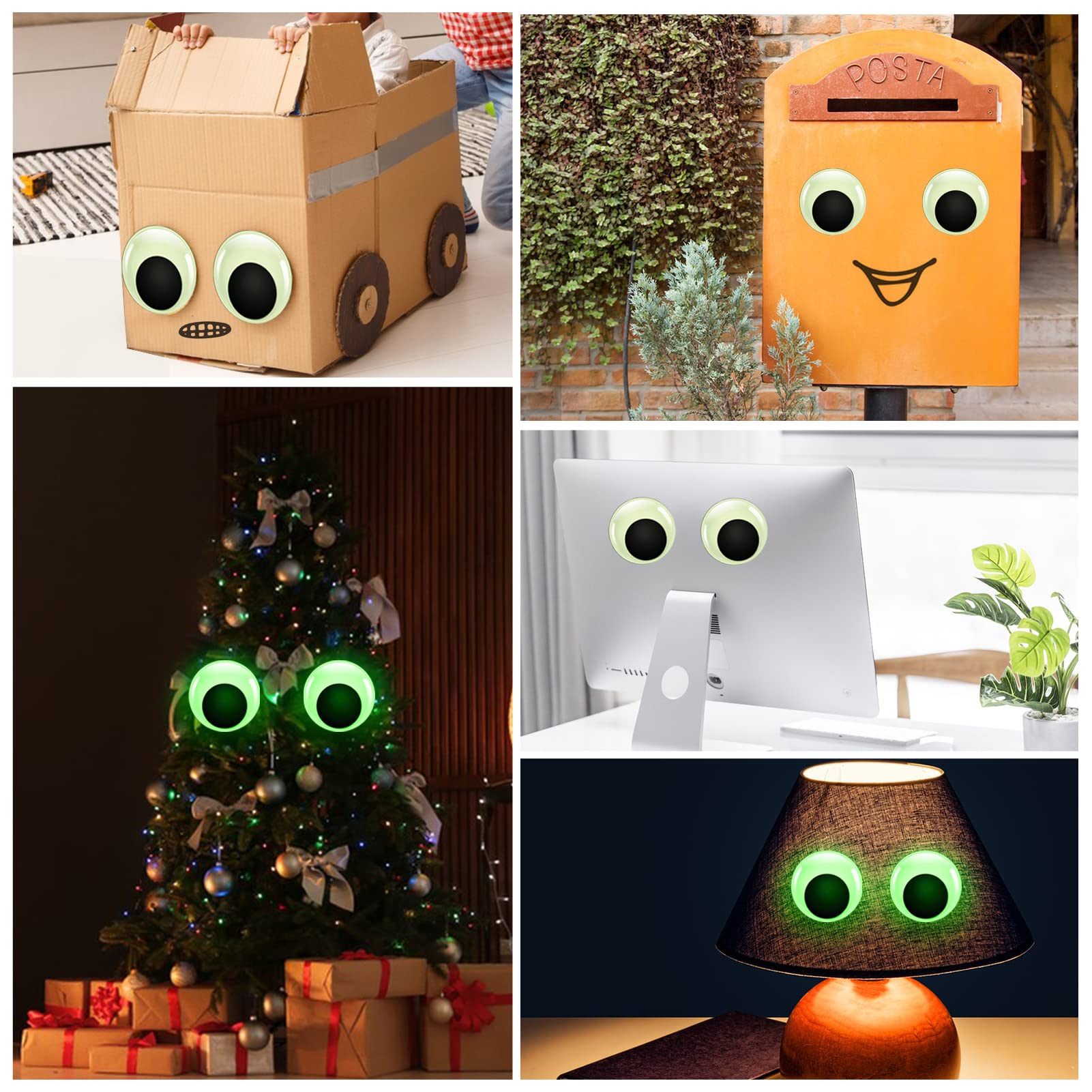 8 Autocollants Yeux Brillants Dans Le Noir - 40mm - Résine Phosphorescente - Pour Halloween & DIY