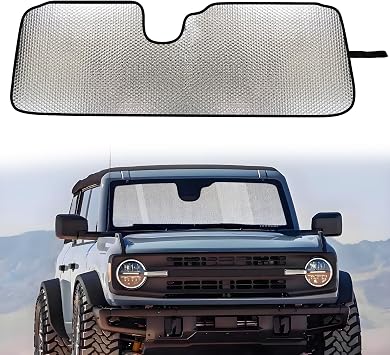 Windshield Sun Shade for Ford Bronco 2021 2022 2023, Foldable Sun Visor for Bronco 2/4-Door, UV Protection & Heat Resistant Silver
