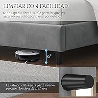 Vista 6 de Yaheetech Base de cama tamaño Queen con plataforma tapizada con lados en forma de ala/soporte de listones de madera/cabecera copetuda con lados