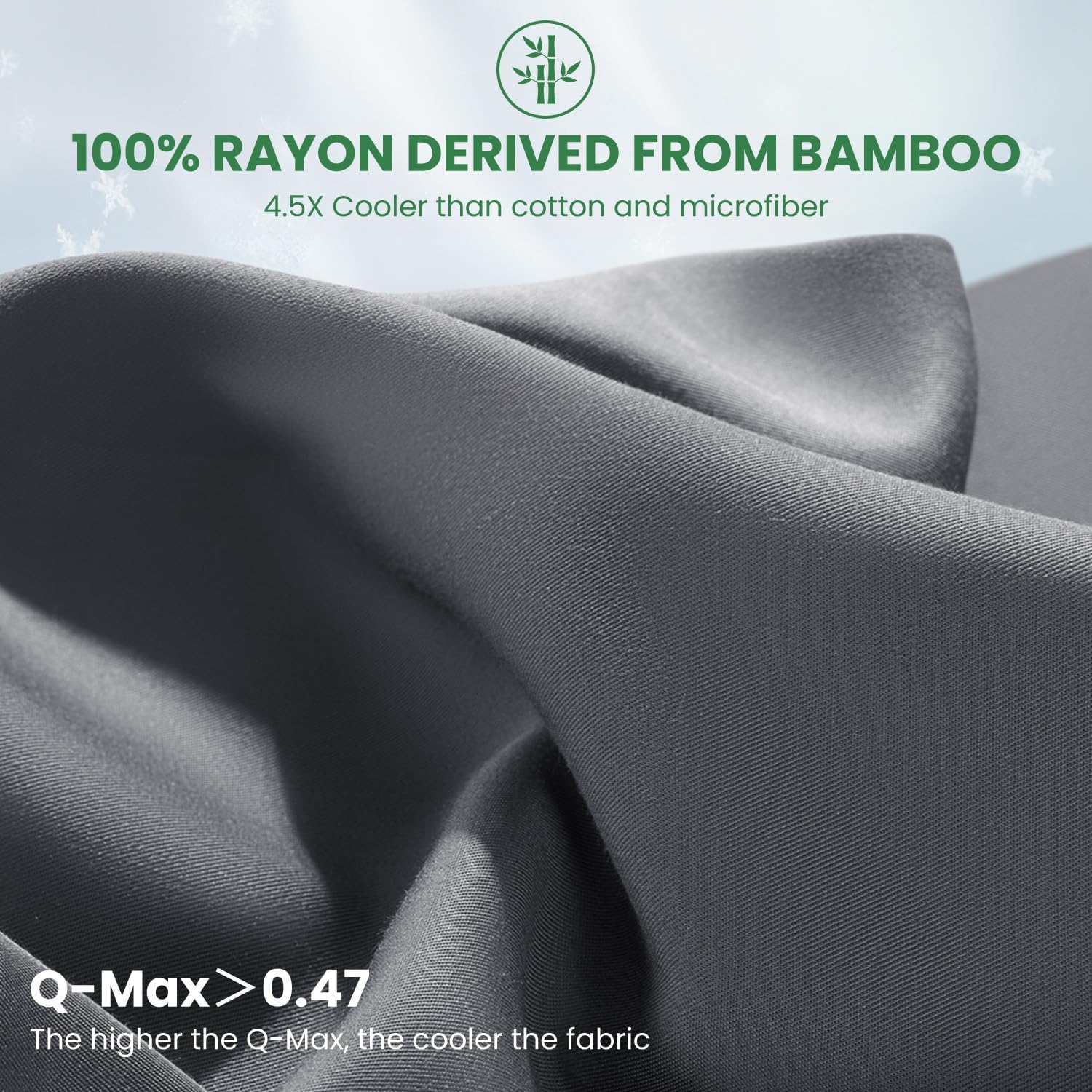 100% Viscose Derived from Bamboo_ Sheet Set - 4pcs, Extra Deep Pocket up to 18"-24", Cooling Sheets for Hot Sleepers, Breathable & Naturally Soft Bed Sheets(Queen,Dark Grey)