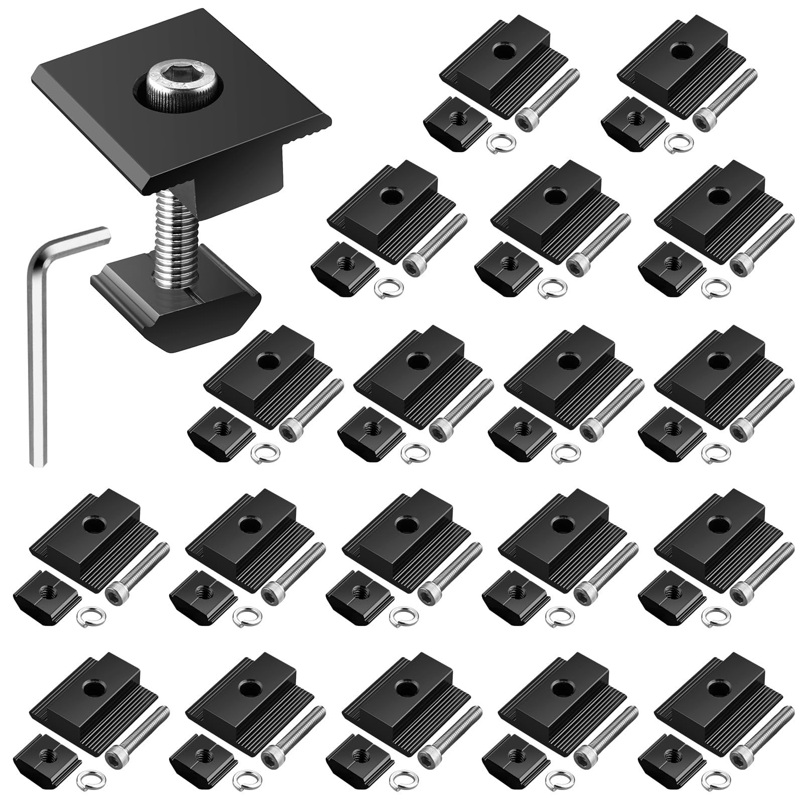 Anbte 10 morsetti centrali a T per pannello solare da 30 mm/35 mm, nero | Supporti per pannelli solari in alluminio, con 20 viti M8 x 49 mm, per montaggio di pannelli solari fotovoltaici
