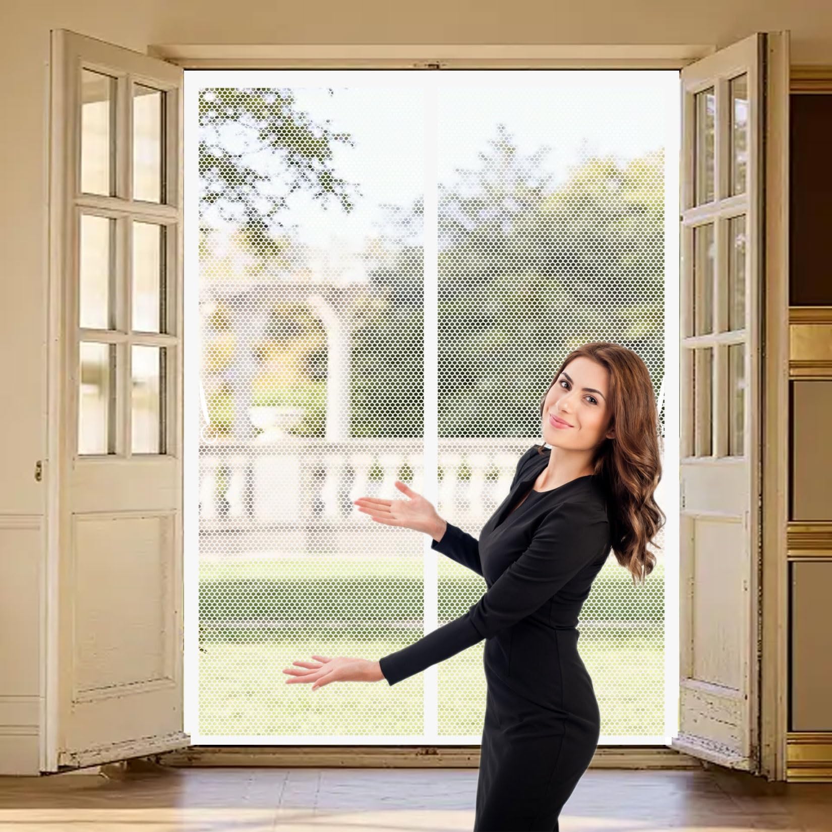 Liujyuan White Magnetic Fly Screen Door 96 X 153 Cm Frame Hook & Loop, Powerful Magnets Fly Screens For Doors Lets Fresh Air, Easy To Install Pet And Kid Friendly,
